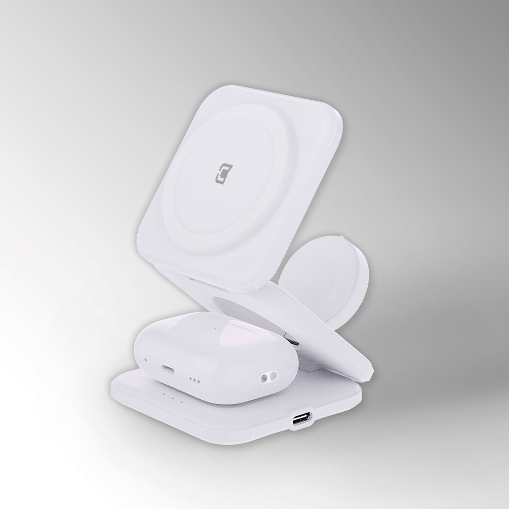 3 in 1 MagSafe Charging Station for iPhone, Apple Watch & AirPods - Fast Wireless Charger Stand - Compact & Stylish White Design - Perfect for Home, Office & Travel