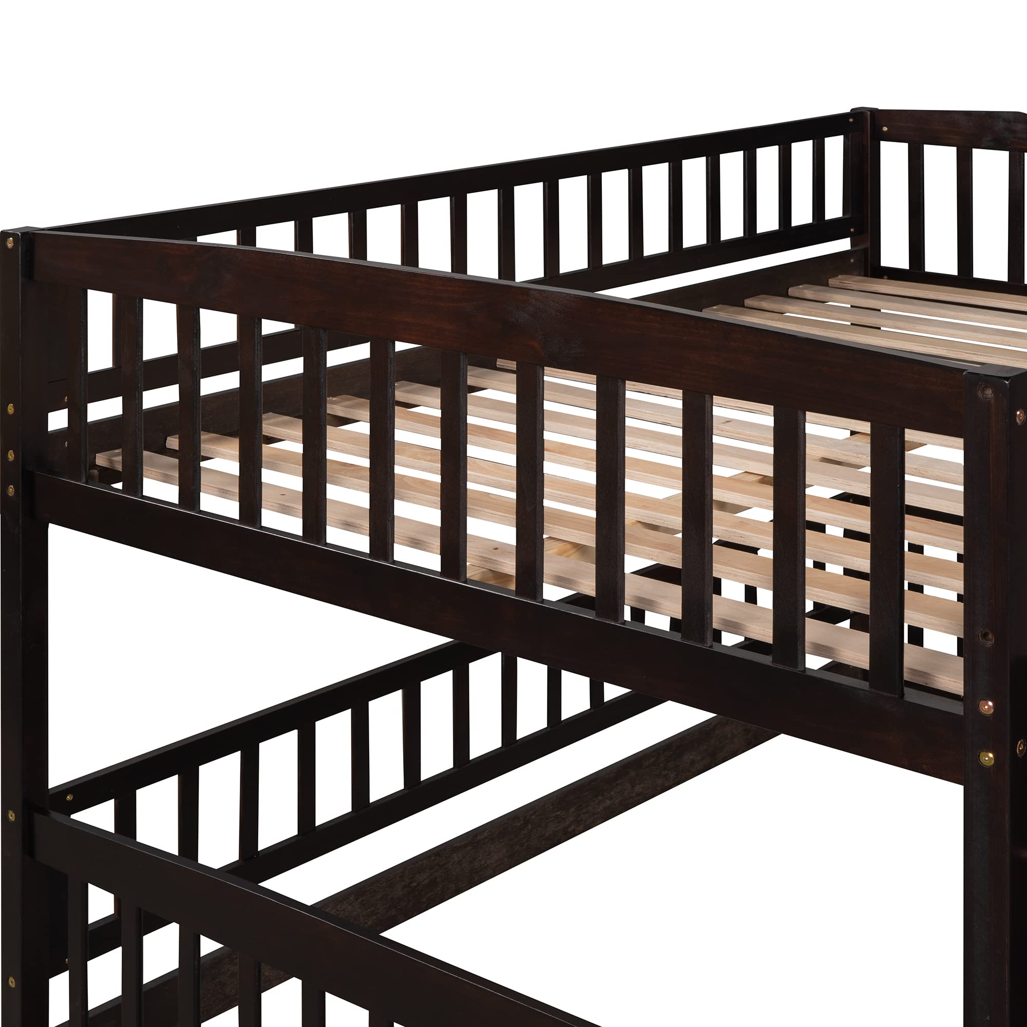 **Low Kids Bunk Bed with Slide - Full Over Full Toddler Bunk Bed Frame with Safety Fence, Ladder & Guardrail - Wooden Floor Bunk Bed with Fun Small Door for Toddlers, Kids & Teens (Espresso) - Perfect for Small Bedrooms, Playrooms & Shared Kids' Spaces**