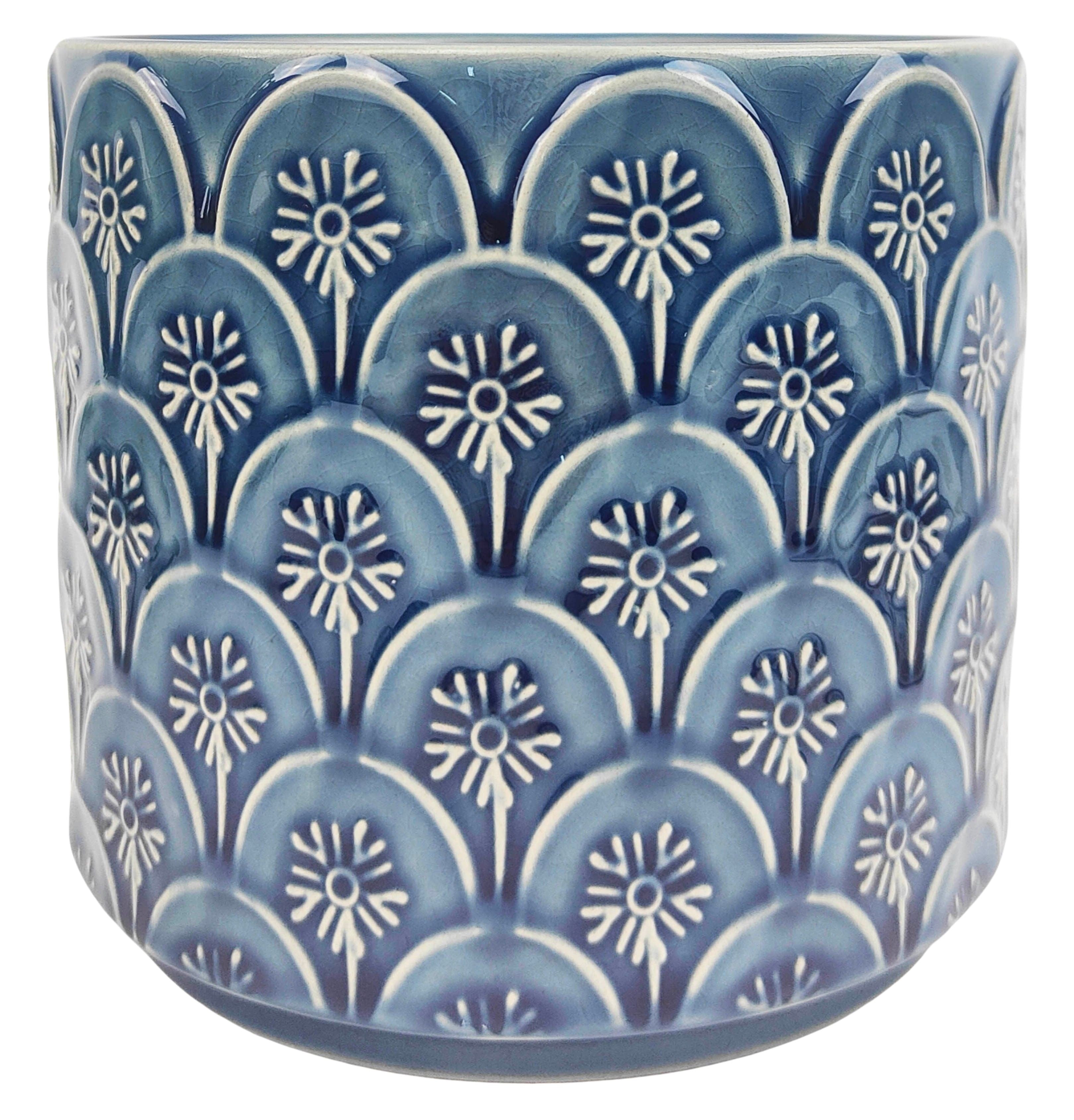 Kaycie Floral Planter Denim - Stylish Decorative Flower Pot for Home, Office & Garden Decor - Perfect for Indoor Plants, Succulents & Herbs