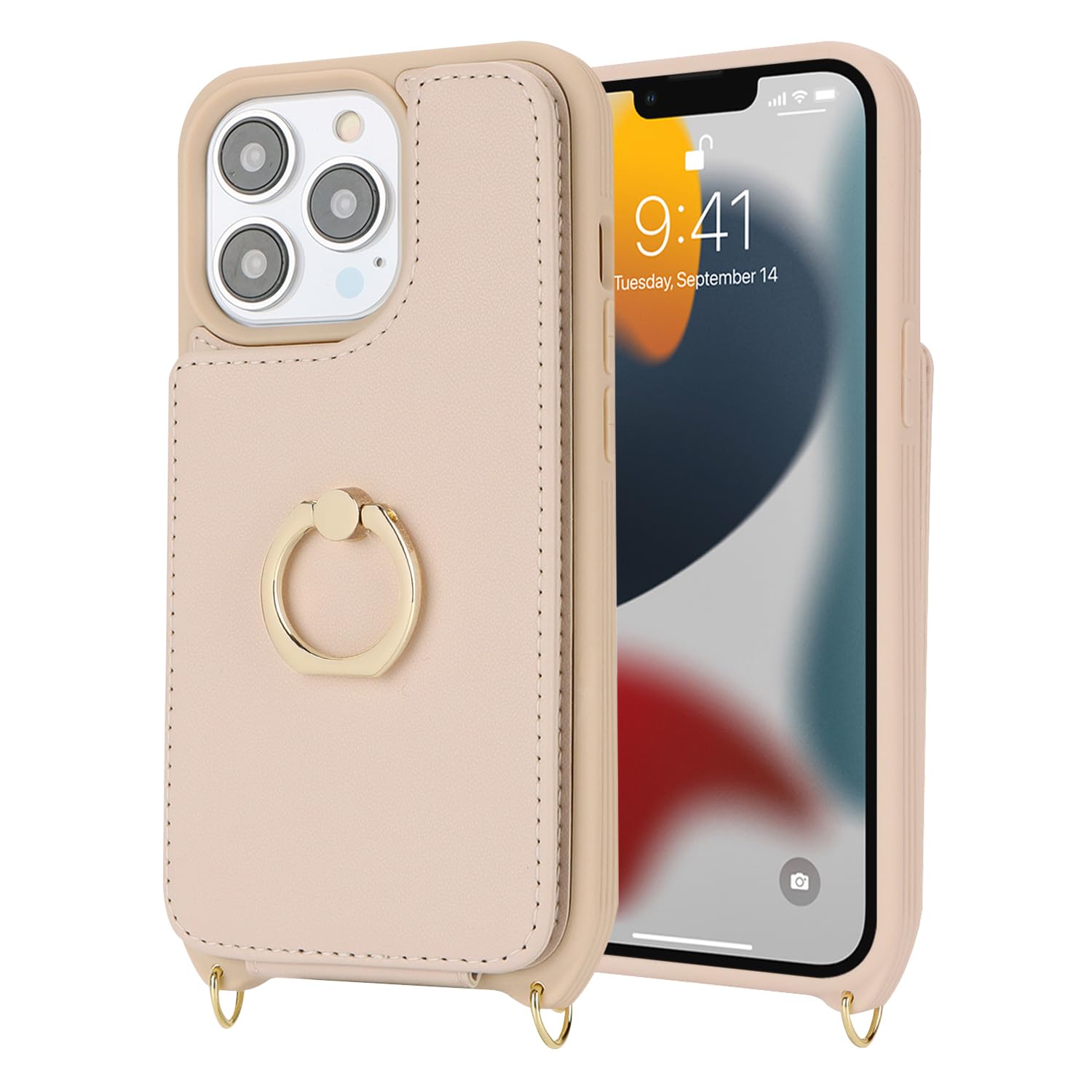 Premium iPhone 13 Pro Wallet Case with Card Holder & Crossbody Strap - 6.1 Inch Slim Protective Cover with Ring Stand, Snap Clasp & Lanyard for Women (Beige) | Perfect for Hands-Free Shopping, Travel & Everyday Convenience