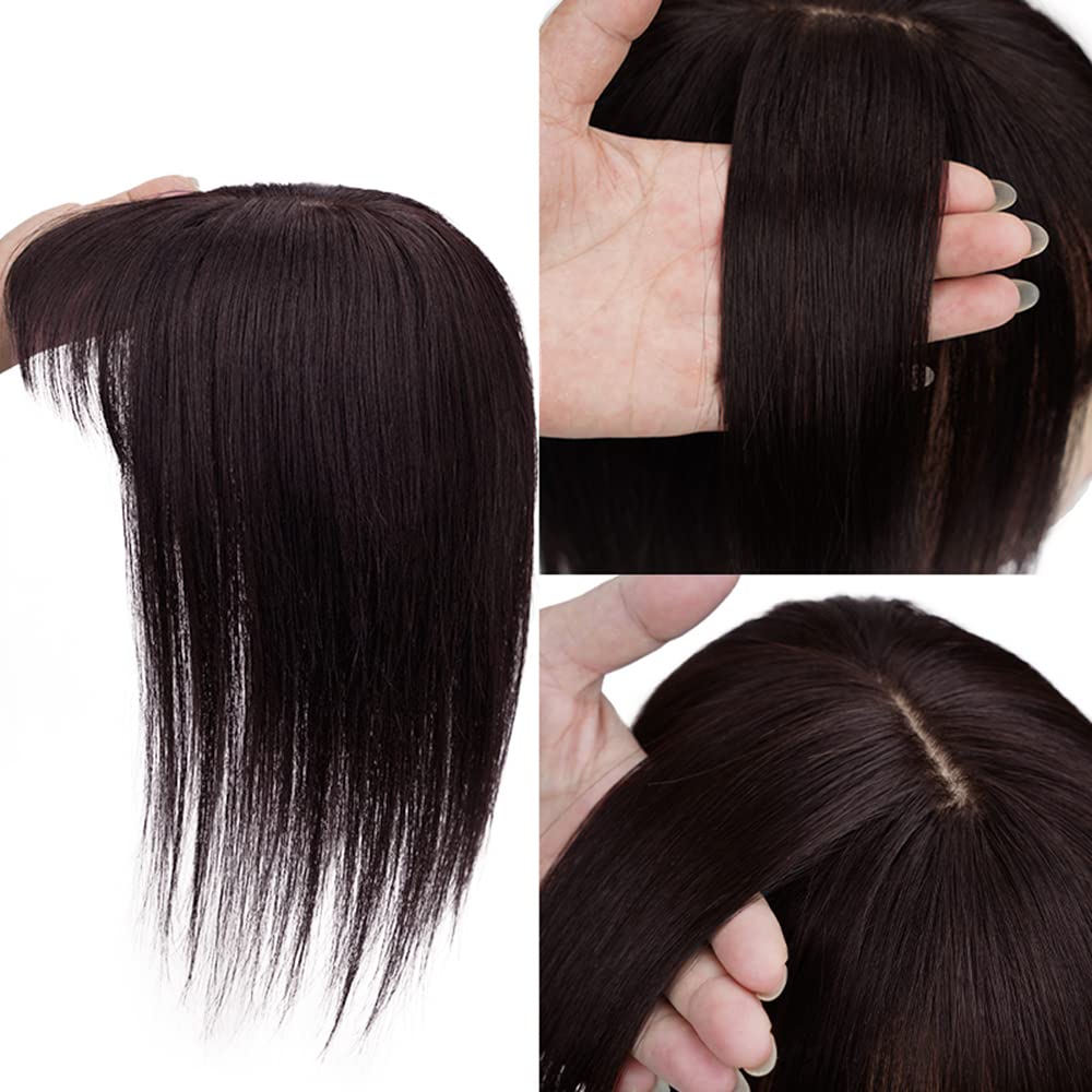 Eree 10x11cm Human Hair Topper with Fringe - Silk Base Crown Hairpiece for Women | Clip-in Hair Extensions & Wiglet for Thinning Hair | 12