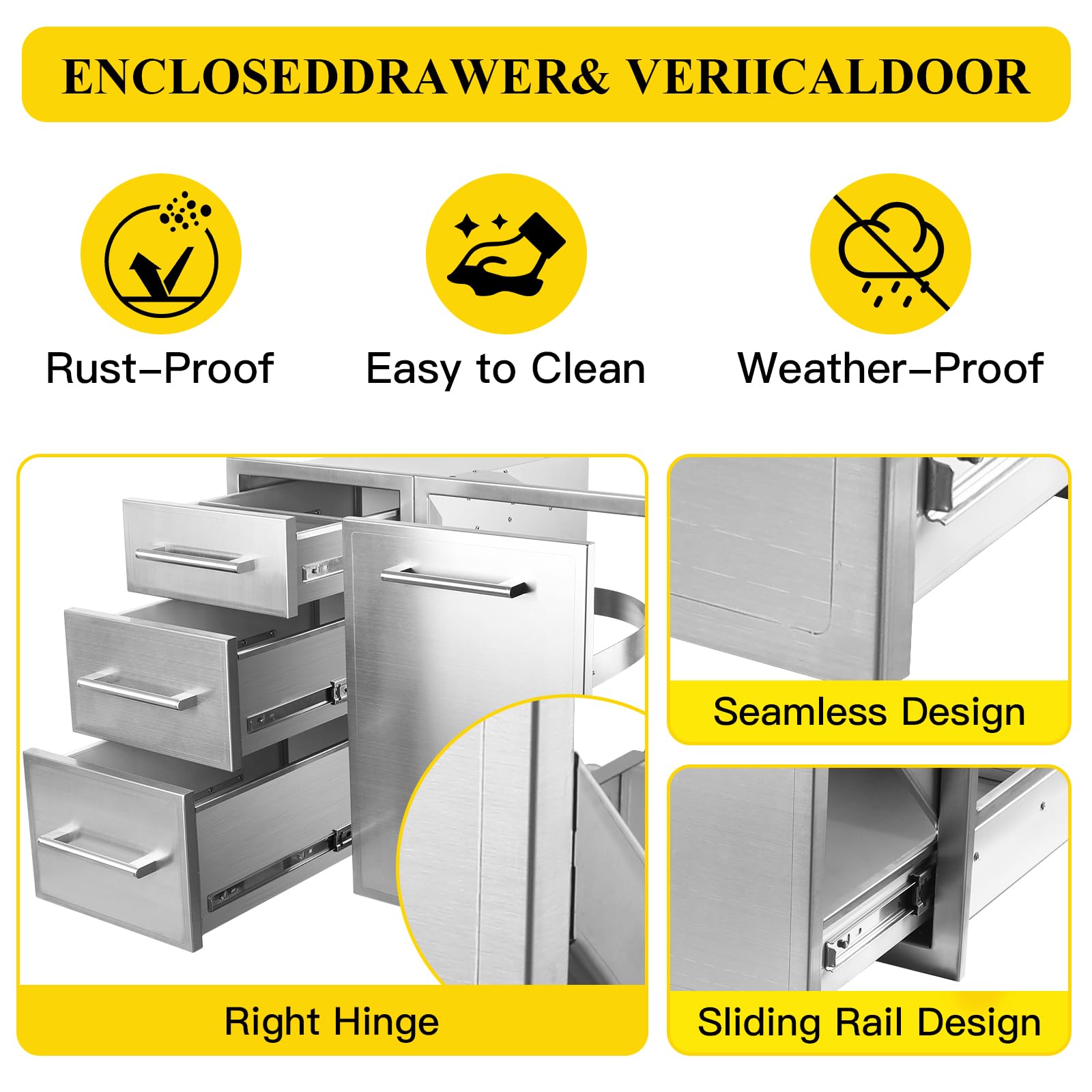 Outdoor Kitchen Drawer Combo with BBQ Access Trash Drawer & Propane Tank Tray - 29.5