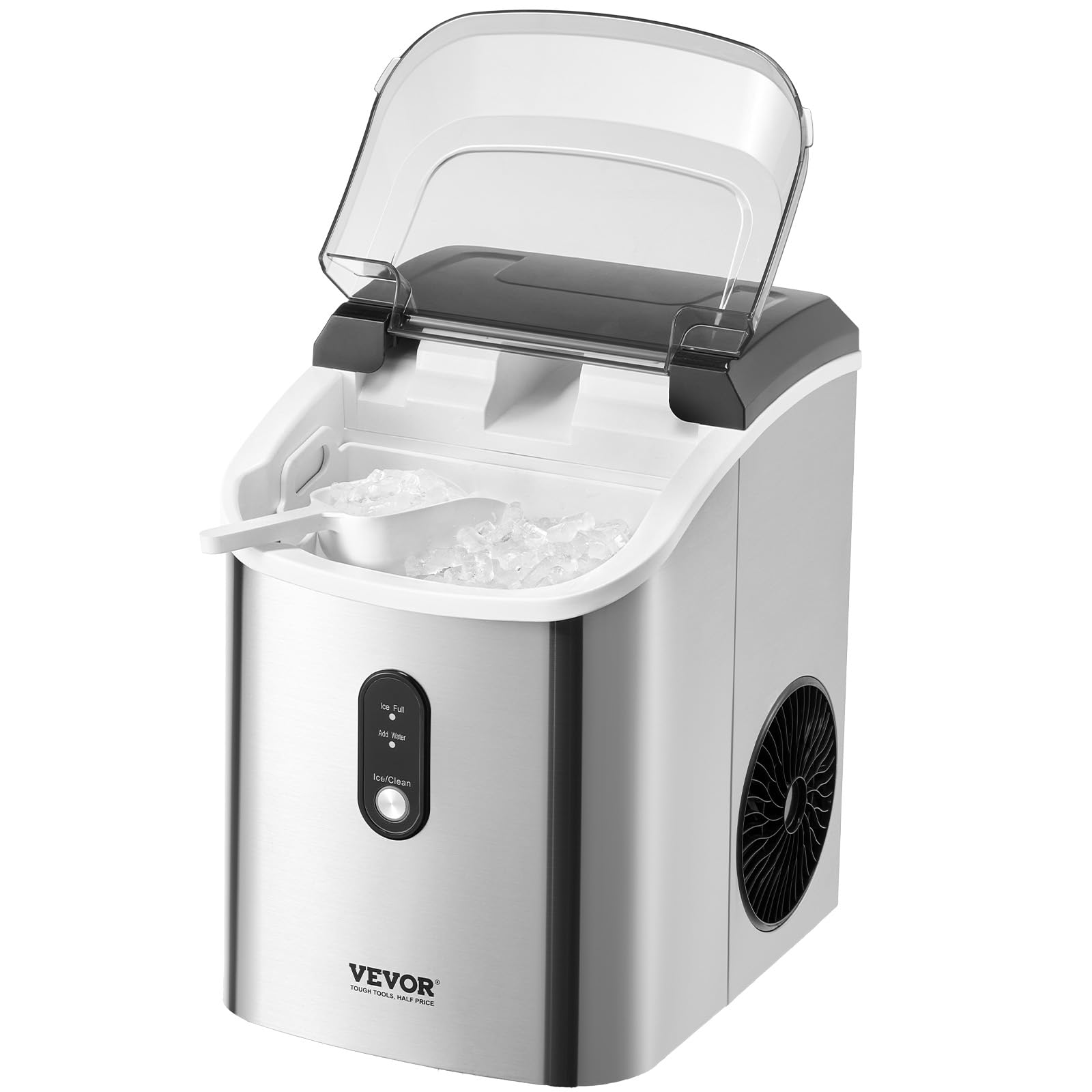 VEVOR 33lbs/24H Pebble Ice Maker with Self-Cleaning, Chewable Nugget Ice Machine with Ice Scoop & Basket, Stainless Steel Countertop Ice Maker with Transparent Lid - Perfect for Home Kitchen, Office, Bar, Party, and Outdoor Gatherings