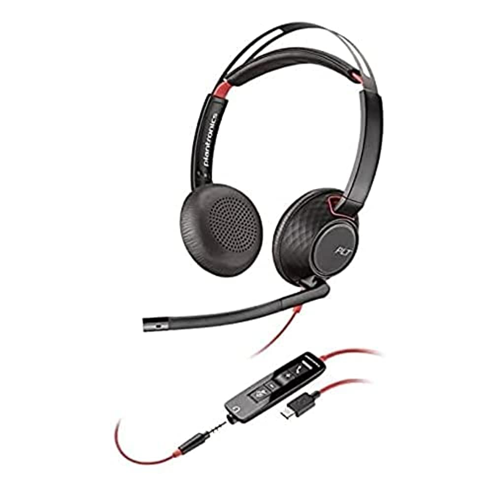 Plantronics Poly Blackwire C5200 Wired Stereo Headset with Boom Mic for Chromebook - 3.5mm Dual-Ear Headphones for Online Classes, Remote Work & Video Conferencing