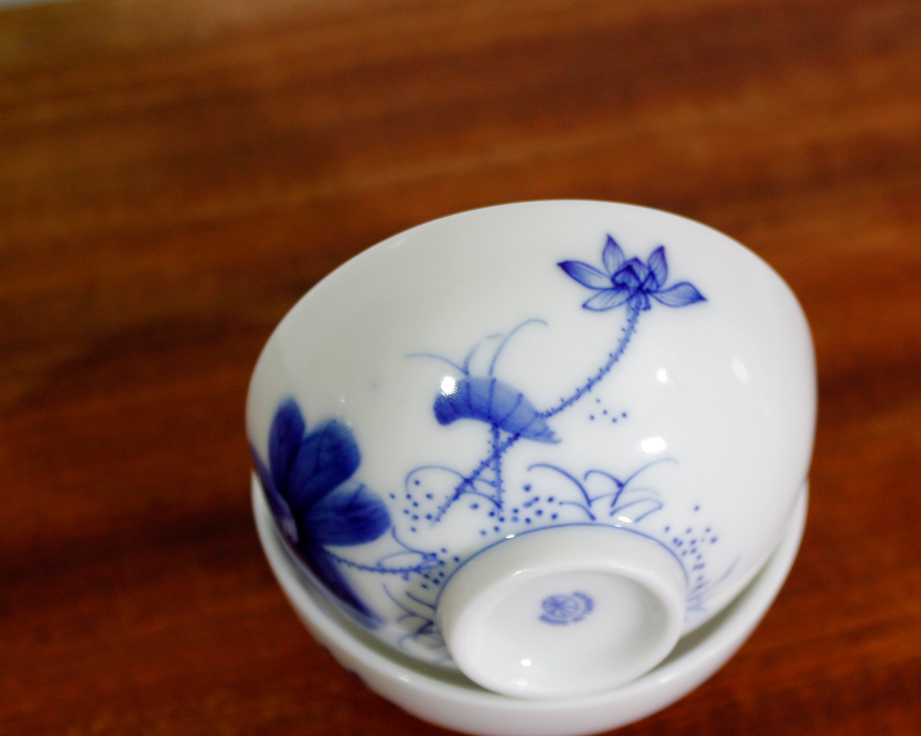 Blue Ceramic Flower Tea Cups Set of 2 - 2 oz Small Espresso Cups with Floral Design - Perfect for Tea, Coffee, Dessert & Home Decor
