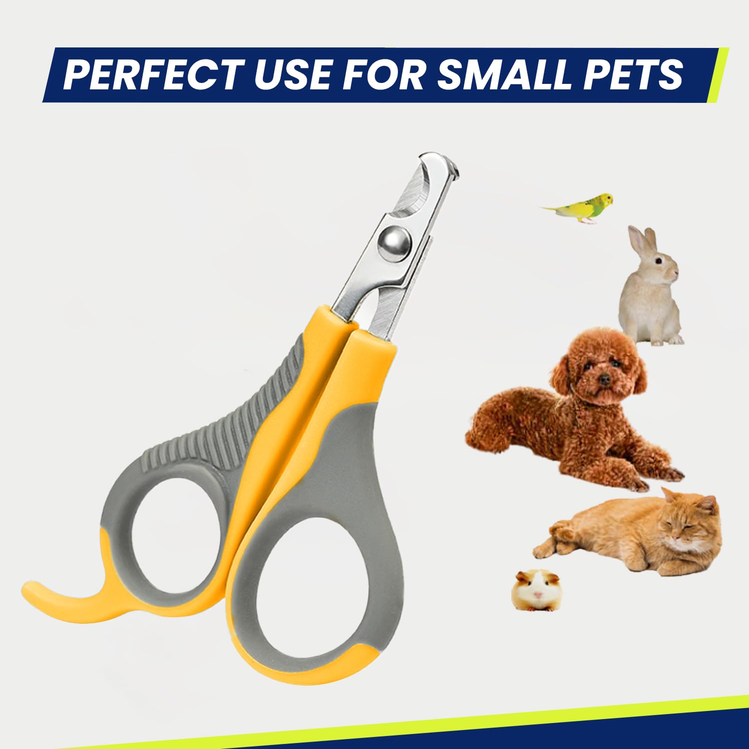 WePet Professional Pet Nail Clippers for Cats, Dogs, Puppies, Kittens, Hamsters & Rabbits - Safe Sharp Small Animal Nail Trimmer (Grey/Yellow) - Perfect for Grooming at Home or Vet Visits