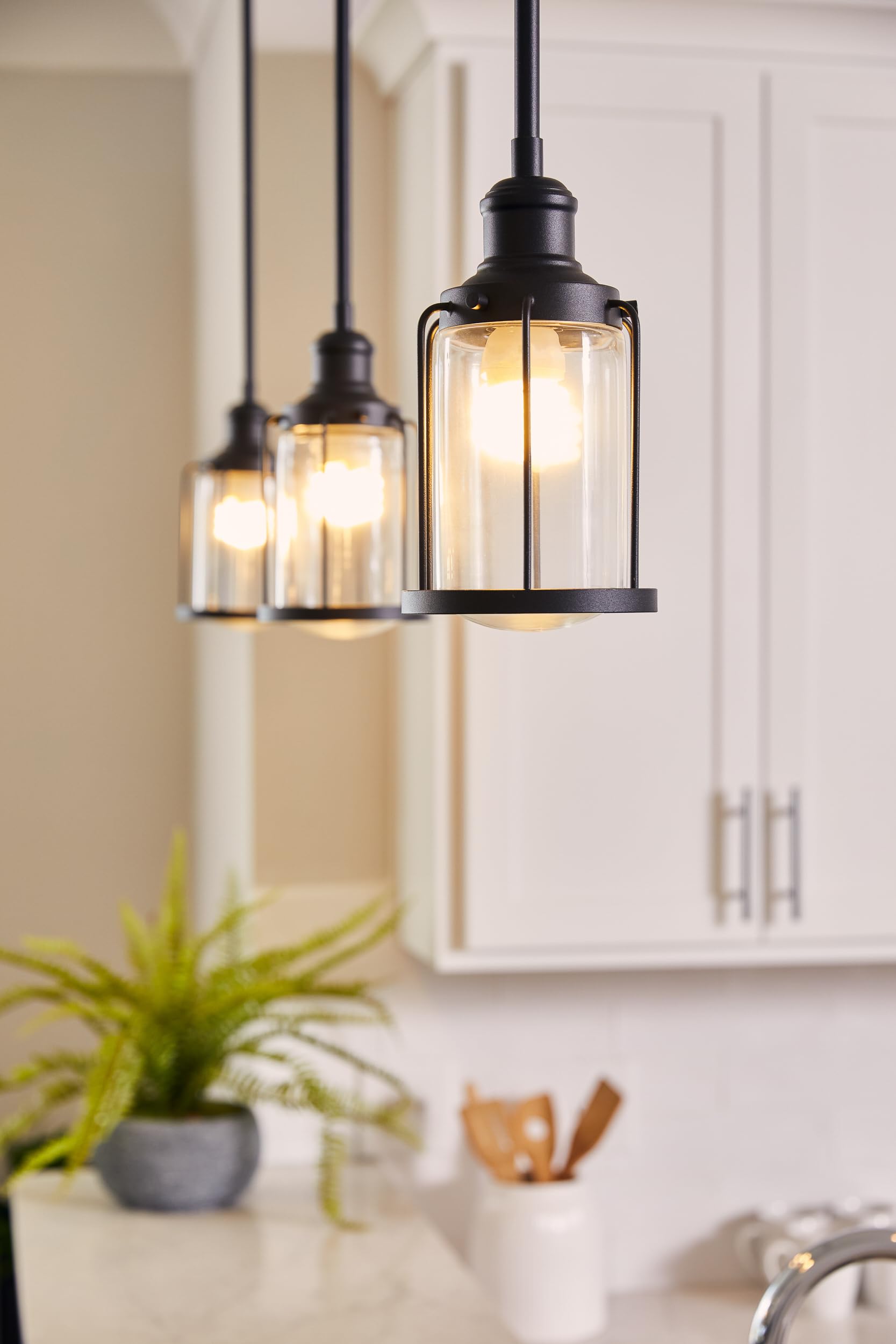 Quoizel Ludlow 1-Light Mini Pendant Light in Earth Black - Elegant Steel Construction with Clear Glass Shade for Kitchen Island, Dining Room, or Entryway - Transitional Style Hanging Light Fixture Compatible with Sloped Ceilings
