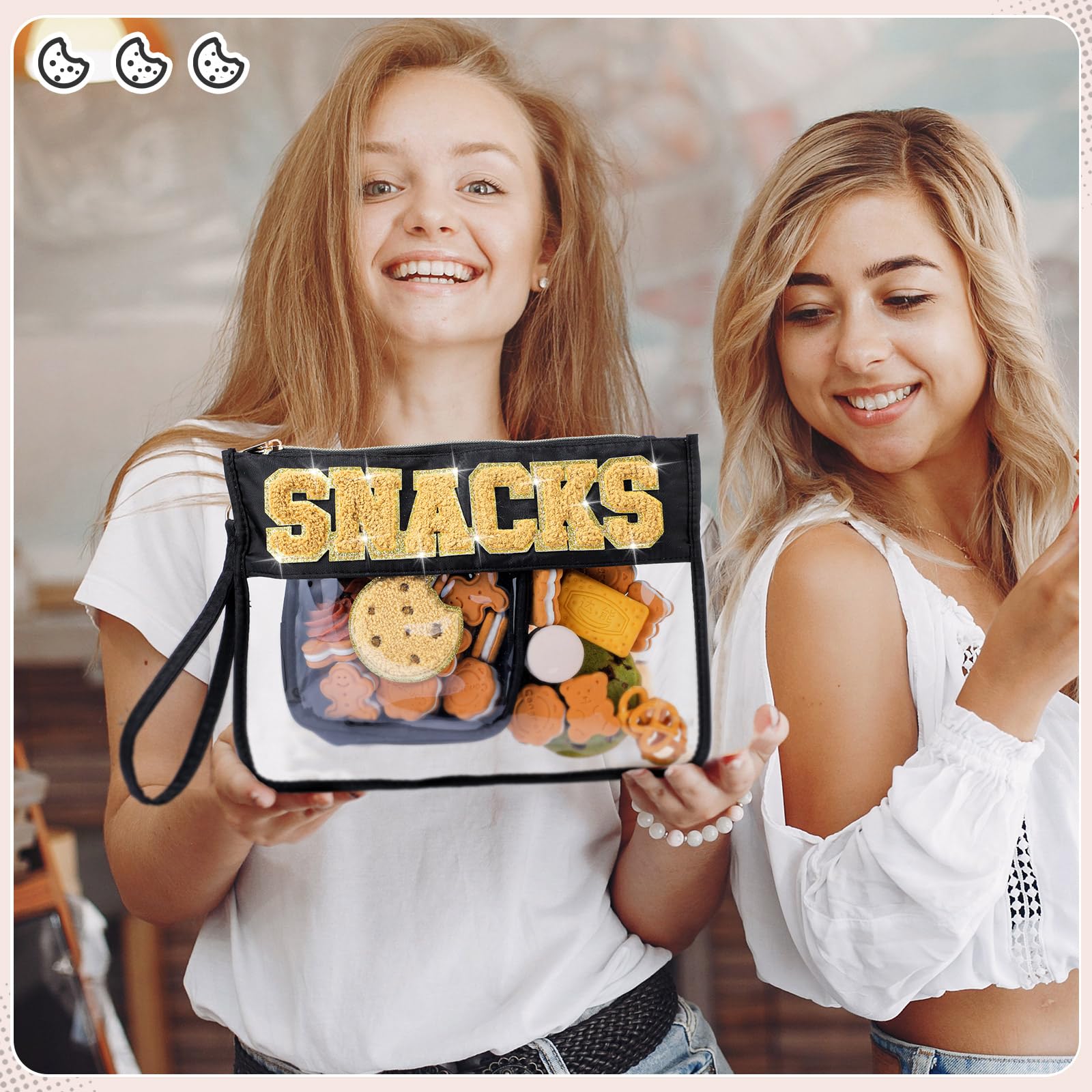 Hillban 2 Pack Clear Travel Snack Bags with Handles & Zipper - Waterproof Portable Storage Pouches for Snacks, Cosmetics & Toiletries - Perfect for Travel, Parties, Teens & Everyday Organization