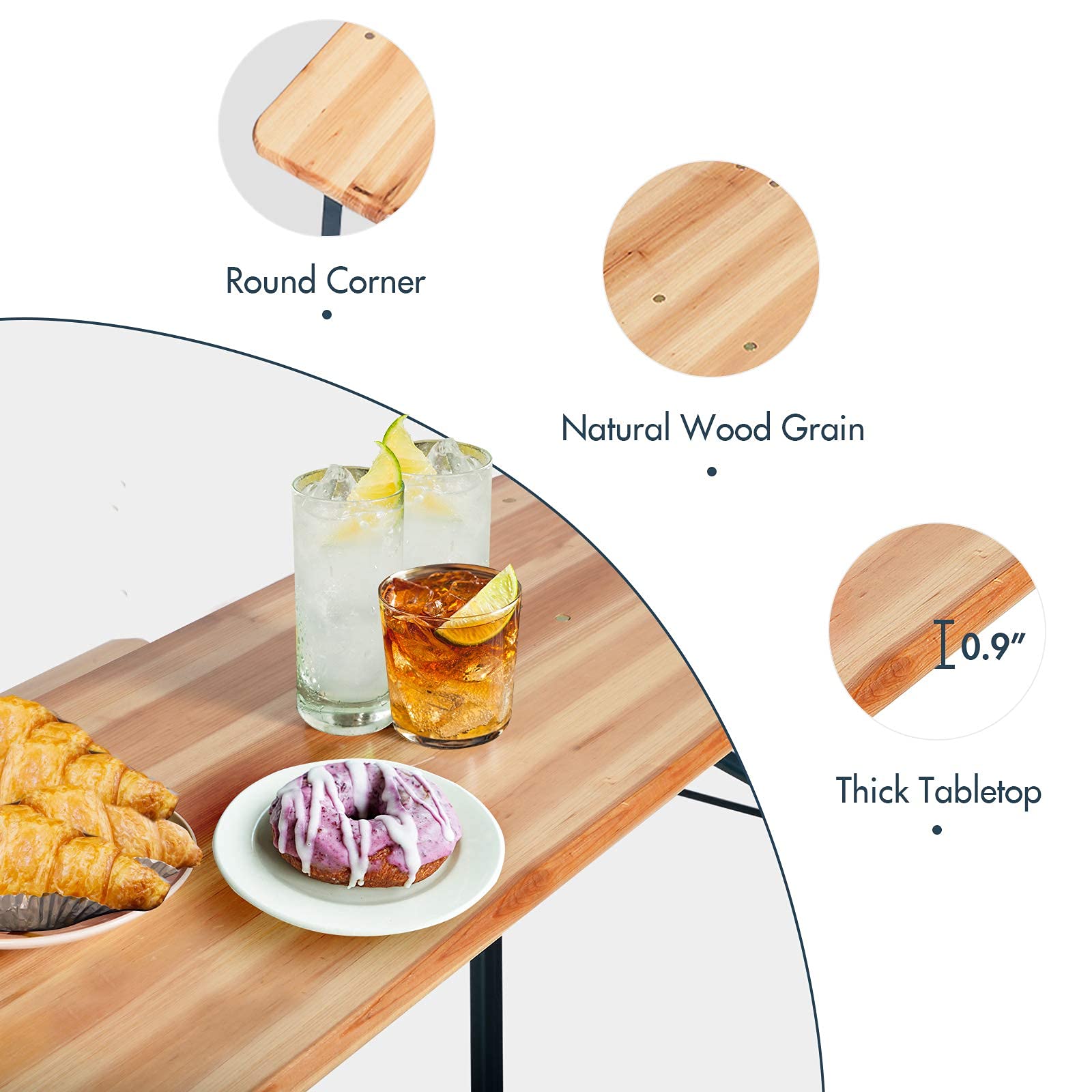 Renatone 70-Inch 3-Piece Folding Picnic Table Set with Wooden Top - Portable Beer Table for Patio, Backyard, Garden & Outdoor Gatherings - No Assembly Required - Perfect for BBQs, Camping & Tailgating
