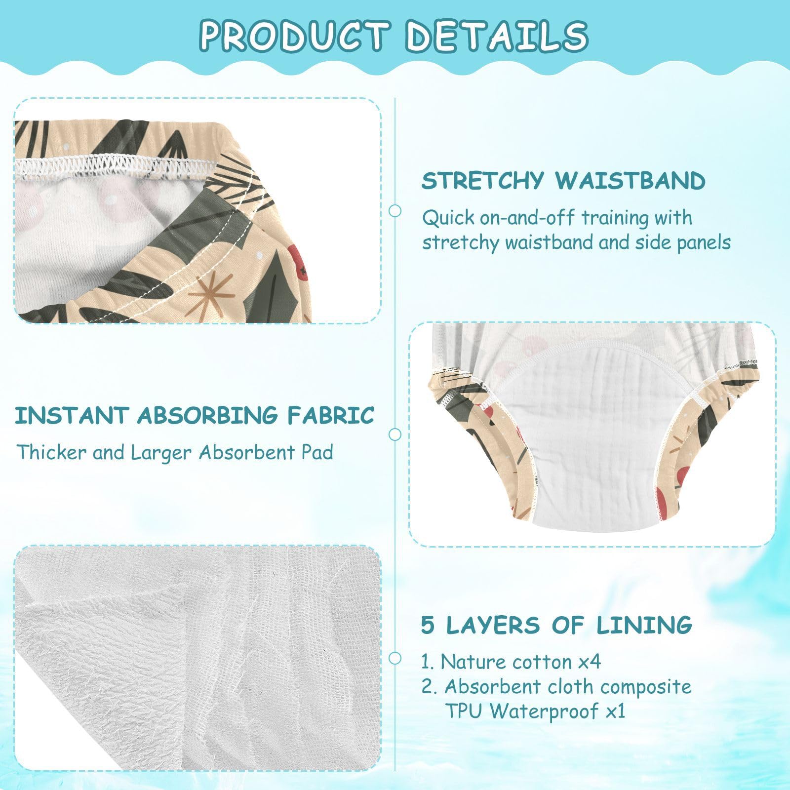 Handmade Floral Print Cotton Training Underwear for Toddlers - Reusable Bedwetting Pants for Boys & Girls - Soft & Absorbent for Nighttime Protection & Potty Training