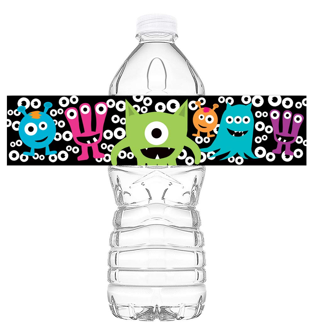 Little Monsters Waterproof Bottle Labels - 20 Pack Adhesive Name Stickers for Kids Water Bottles, Lunch Boxes & School Supplies - Perfect for Monster Themed Birthday Parties, Halloween Decorations & Classroom Organization