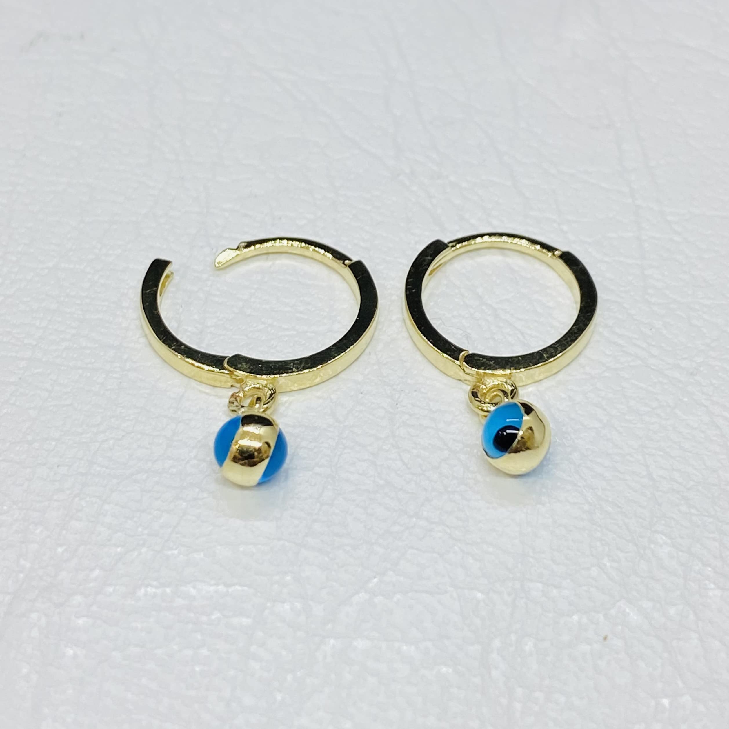 14K Solid Gold Evil Eye Hoop Earrings for Girls - Two-Sided Dangle Drop Nazar Jewelry - Baby & Teen Birthday Gift - Perfect for Parties, School & Special Occasions