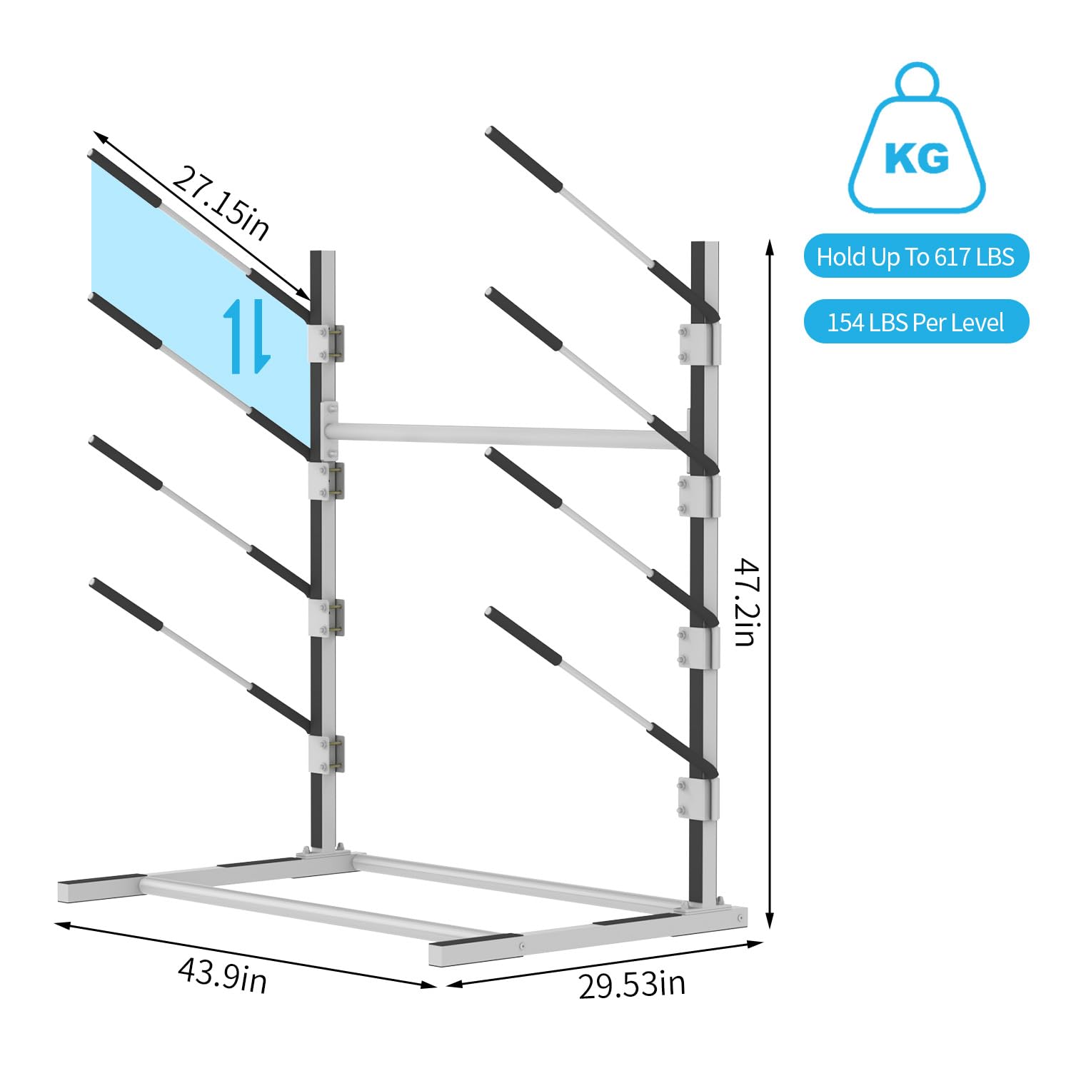 Adjustable Kayak and Paddle Board Storage Rack - Freestanding Surfboard Holder for Indoor & Outdoor Use - Perfect for Garage, Shed, Dock, and Backyard Organization