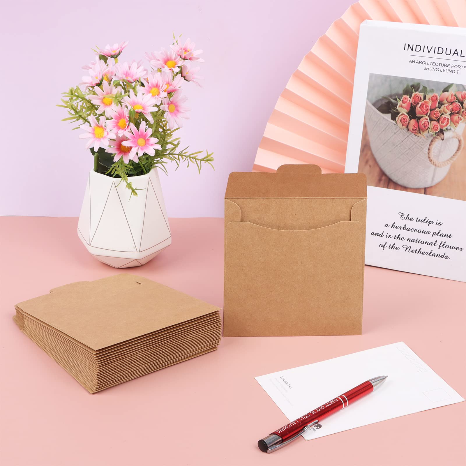50 Pack Eco-Friendly Kraft Paper CD/DVD Sleeves - 4.7x4.7 Inch Blank Storage Envelopes for Music, Movies & Data Discs - Perfect for Home Organization, Media Archiving & Gift Packaging