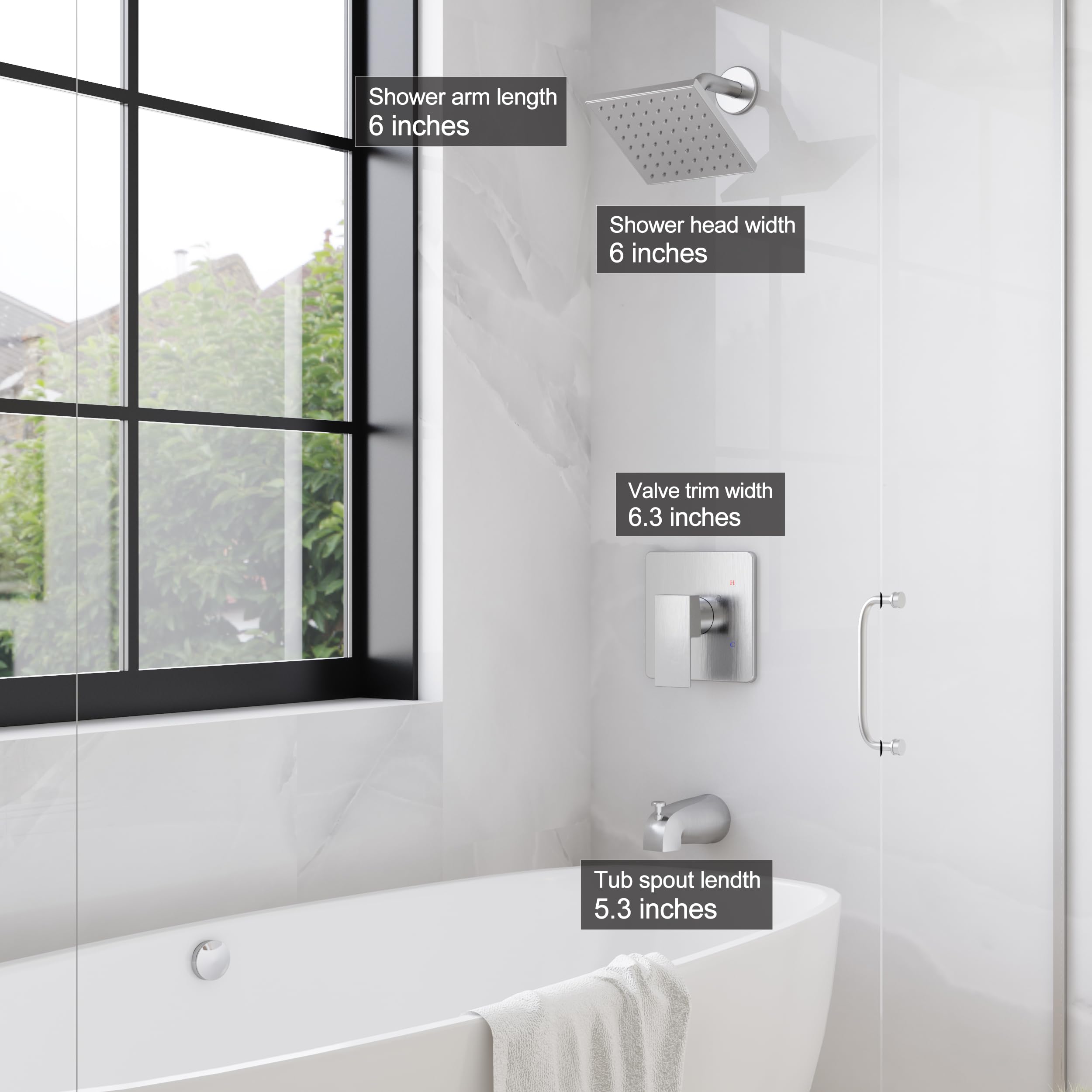 Esnbia Brushed Nickel Shower Tub Kit - Single-Handle Tub and Shower Faucet Set with 6-Inch Rain Shower Head & Tub Spout (Valve Included) - Perfect for Bathroom Renovation & Modern Home Upgrade