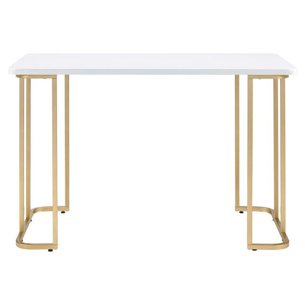 Acme Estie White and Gold Wooden Writing Desk with Metal Sled Base - Perfect for Home Office, Study Room & Small Spaces