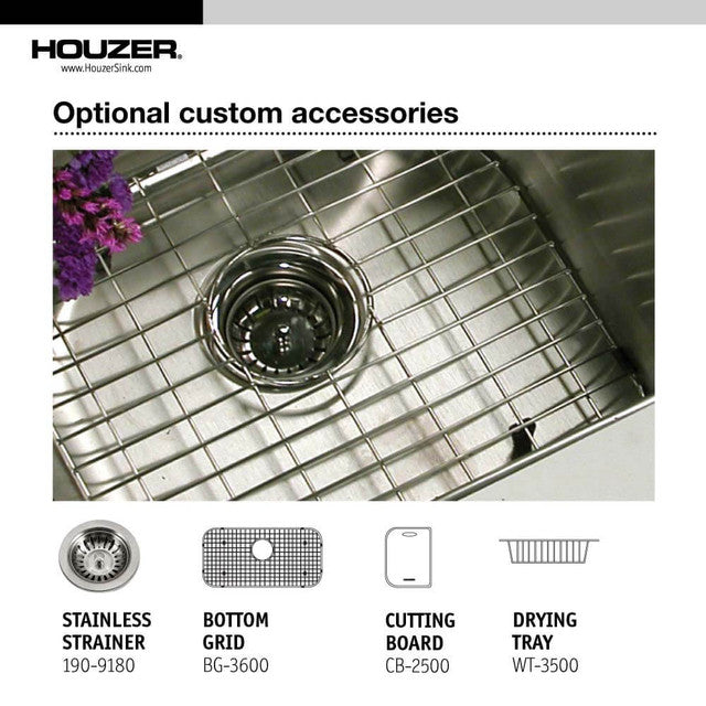 Houzer Premier Series 33-Inch Stainless Steel Drop-In Topmount 4-Hole Single Bowl Kitchen Sink - Durable & Stylish for Modern Kitchens, Perfect for Cooking & Cleaning
