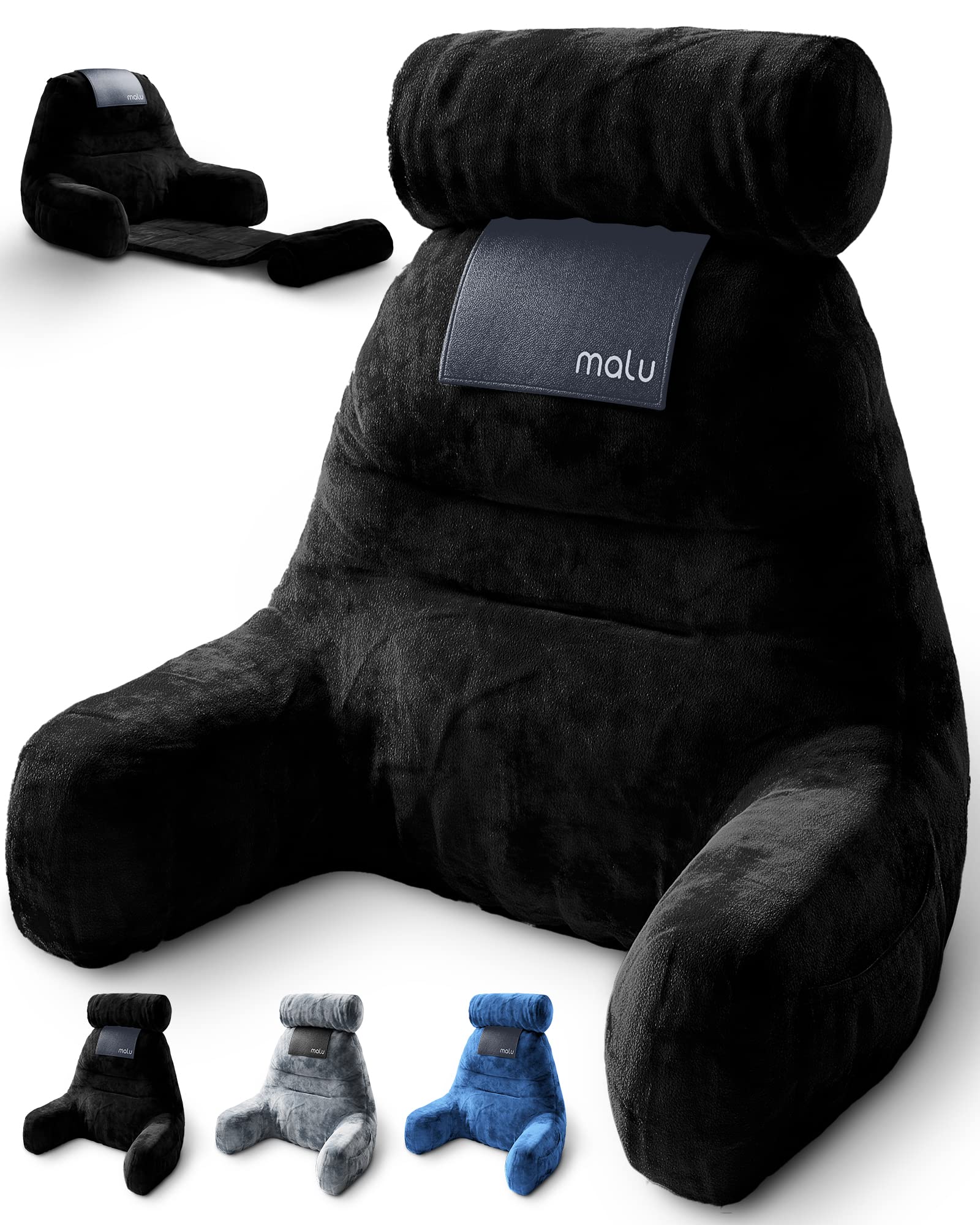 Malu Extra Large Reading Pillow - Ergonomic Back Support Pillow for Bed, Couch & Floor - Neck Pain Relief with Shredded Memory Foam - Perfect for Reading, Gaming, Watching TV & Relaxing at Home