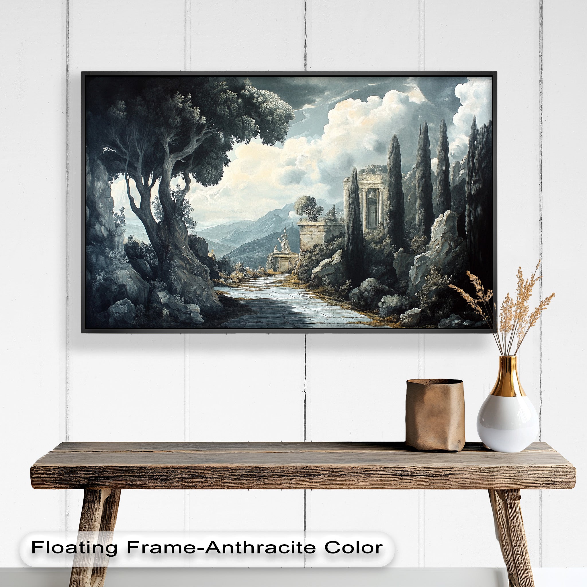 Ancient Pathway to the Temple - Hand Painted Classical Landscape Oil Canvas Art for Home Decor, Office & Living Room Wall