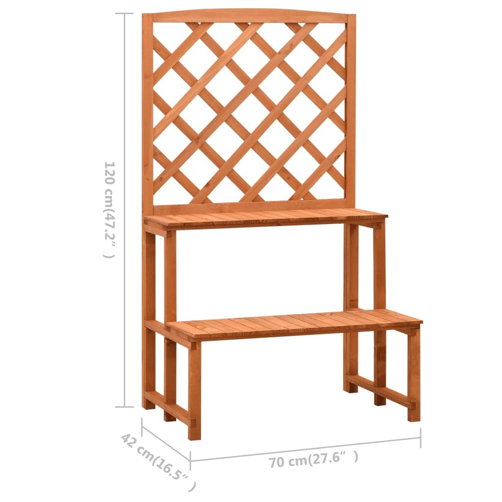 CHARMMA 27.6 Inch Tall Orange Wooden Plant Stand with Trellis - Solid Firwood Indoor/Outdoor Garden Shelf for Climbing Plants, Flowers & Decor (16.5x47.2 Inches, 5.25KG) - Perfect for Balcony, Patio & Home Gardening