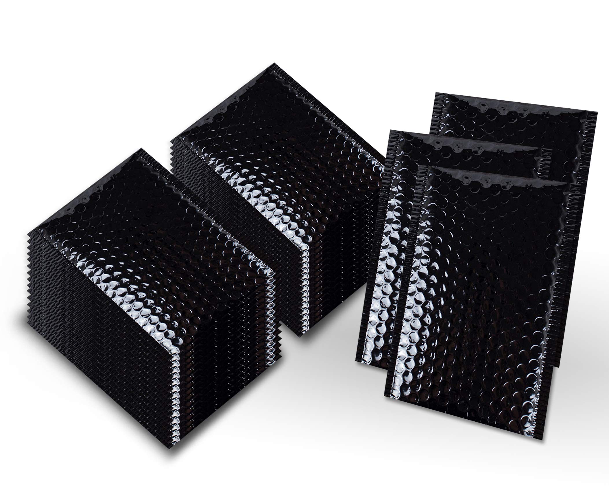 Amiff 200 Pack 7.25 x 11 Inch Bubble Mailers - Glossy Black Padded Envelopes with Peel & Seal, Metallic Foil for Secure Shipping & Packaging | Perfect for Ecommerce, Small Business Mailings & Gift Wrapping