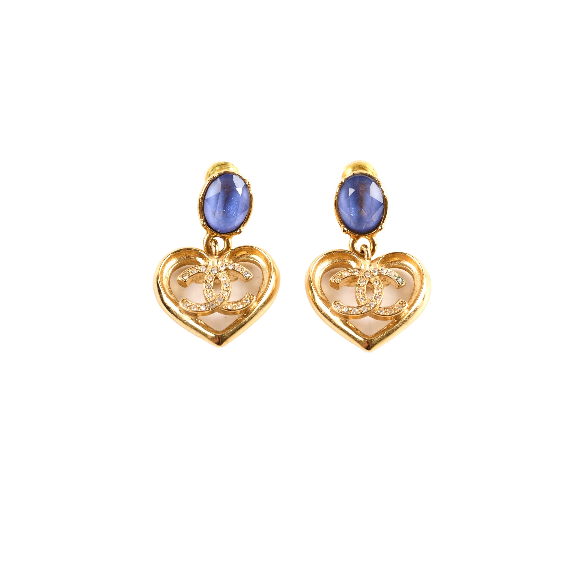 Chanel CC Crystal Heart Drop Earrings for Women - Luxury Fashion Jewelry Gift for Valentine's Day, Anniversary & Special Occasions