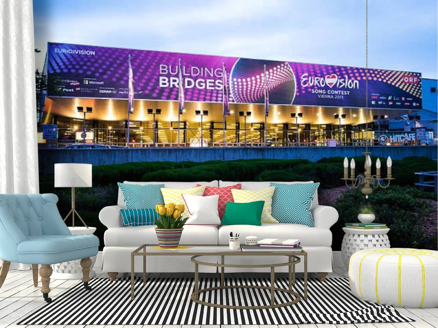 Eurovision Song Contest 2015 Vienna Theme - Self-Adhesive Peel & Stick Wallpaper Mural - Removable Wall Decal for Living Room, Bedroom Decor - Perfect for Music Fans and Eurovision Enthusiasts