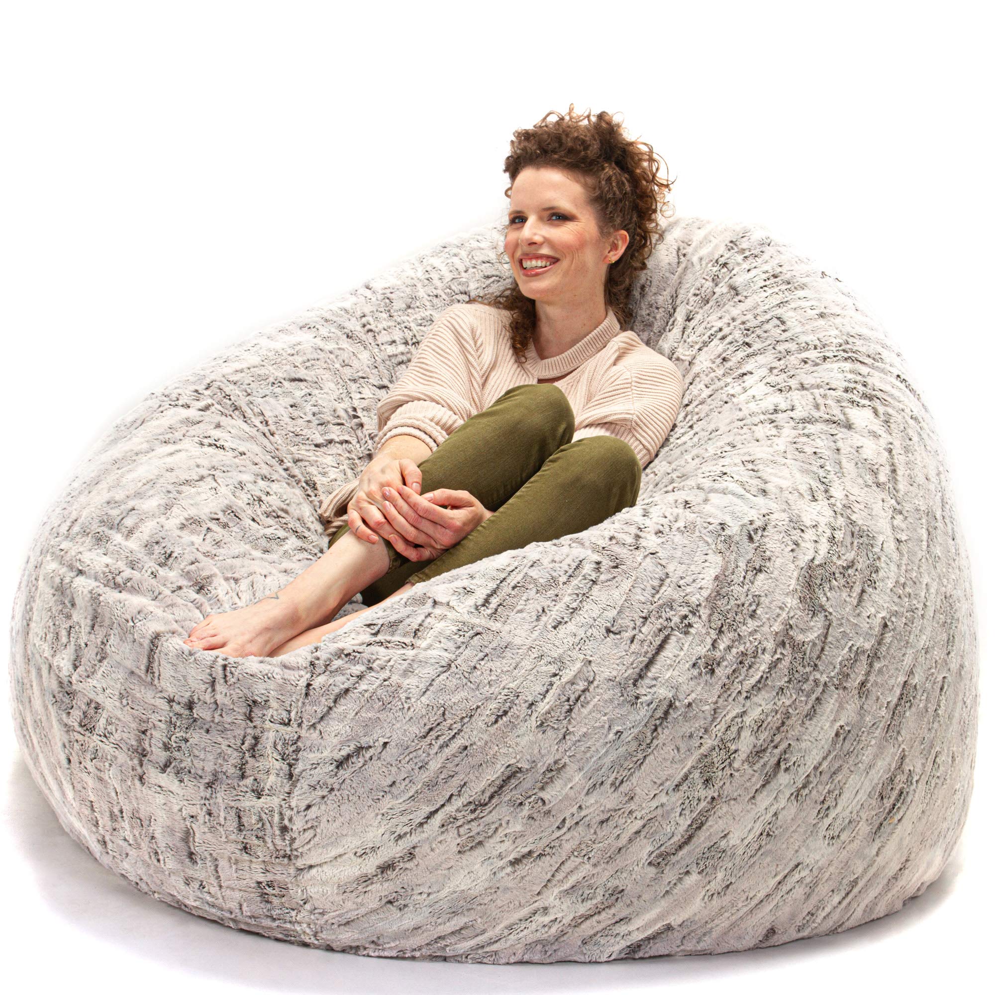 Jaxx 6 Foot Cocoon - Extra Large Bean Bag Chair for Adults & Teens, Premium Luxe Faux Fur Cover - Silver Fox Grey - Perfect for Living Room, Bedroom, Game Room & Dorm Relaxation