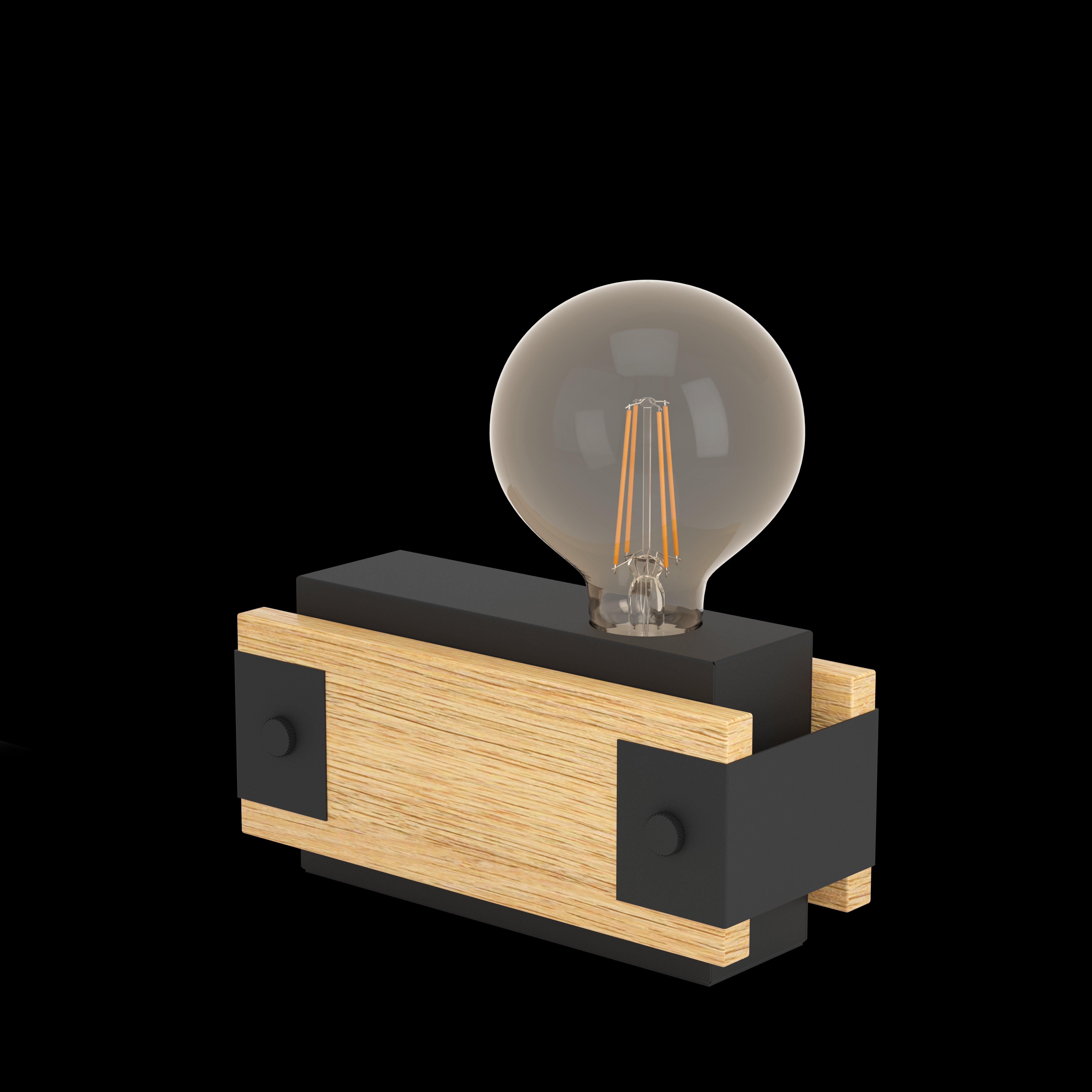Eglo Layham Modern Black Metal & Burnt Wood Table Lamp - Stylish Nightstand Lighting for Bedroom, Living Room, or Office Decor