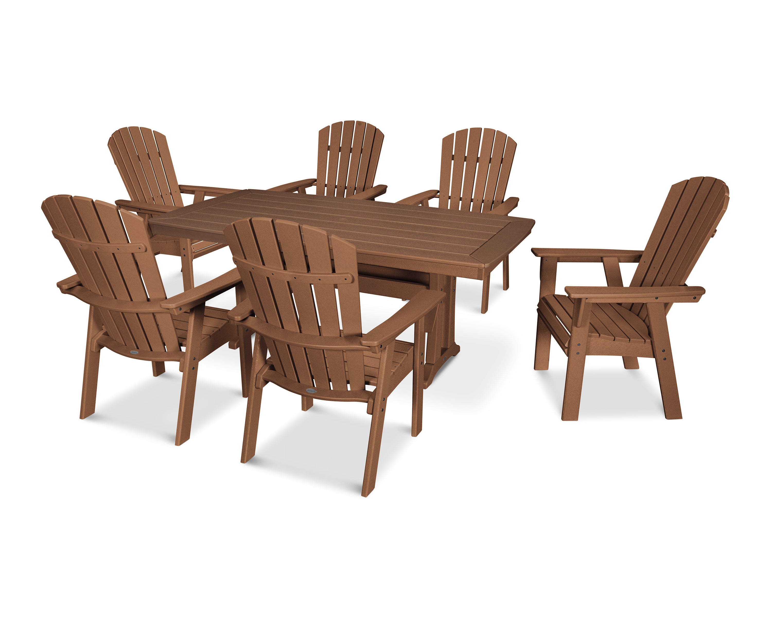 POLYWOOD Nautical Curveback Adirondack 7-Piece Outdoor Dining Set with Trestle Legs - Perfect for Patio, Poolside, and Beachfront Entertaining