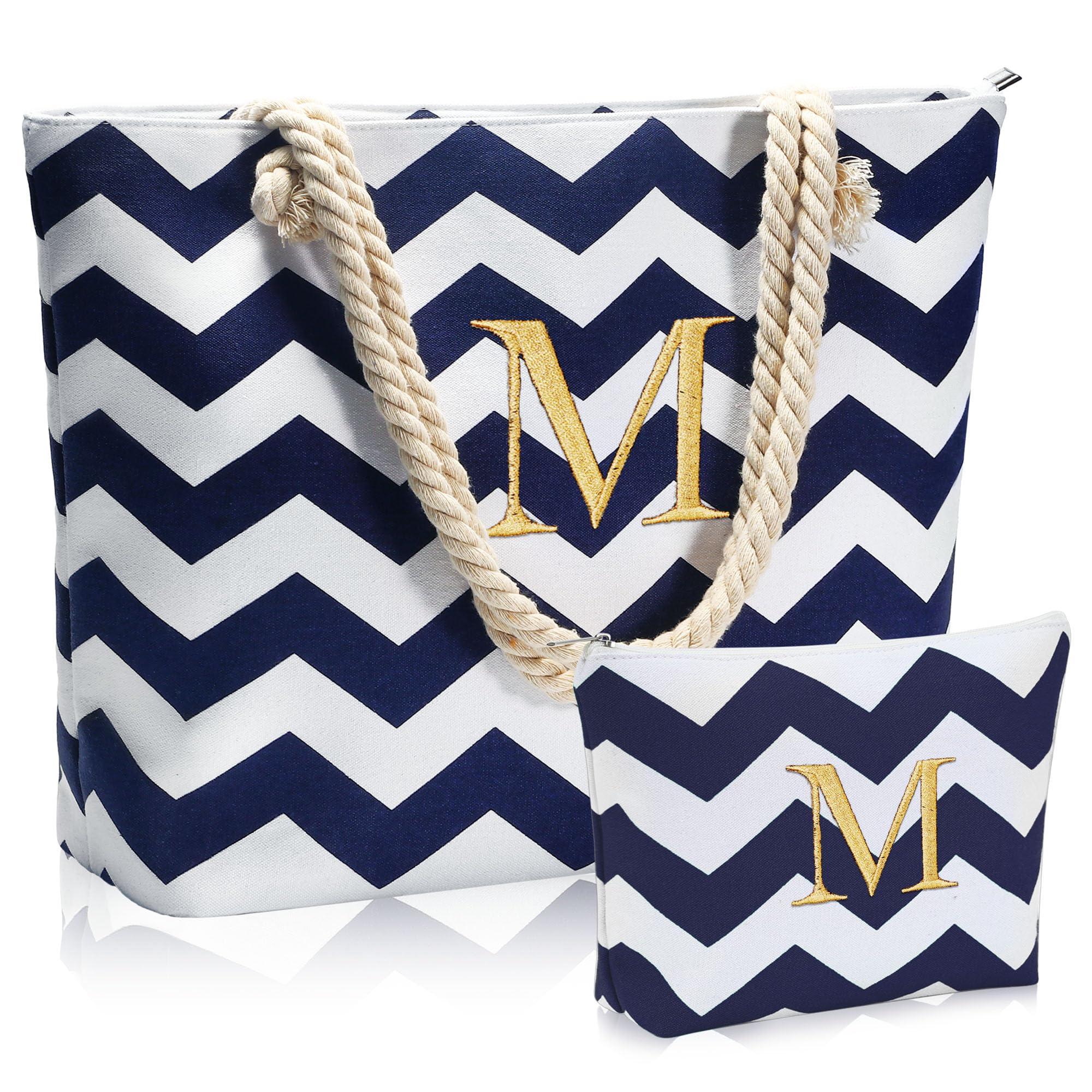 Personalized Waterproof Beach Tote Bag with Makeup Pouch - Perfect for Women's Birthday Gifts & Travel