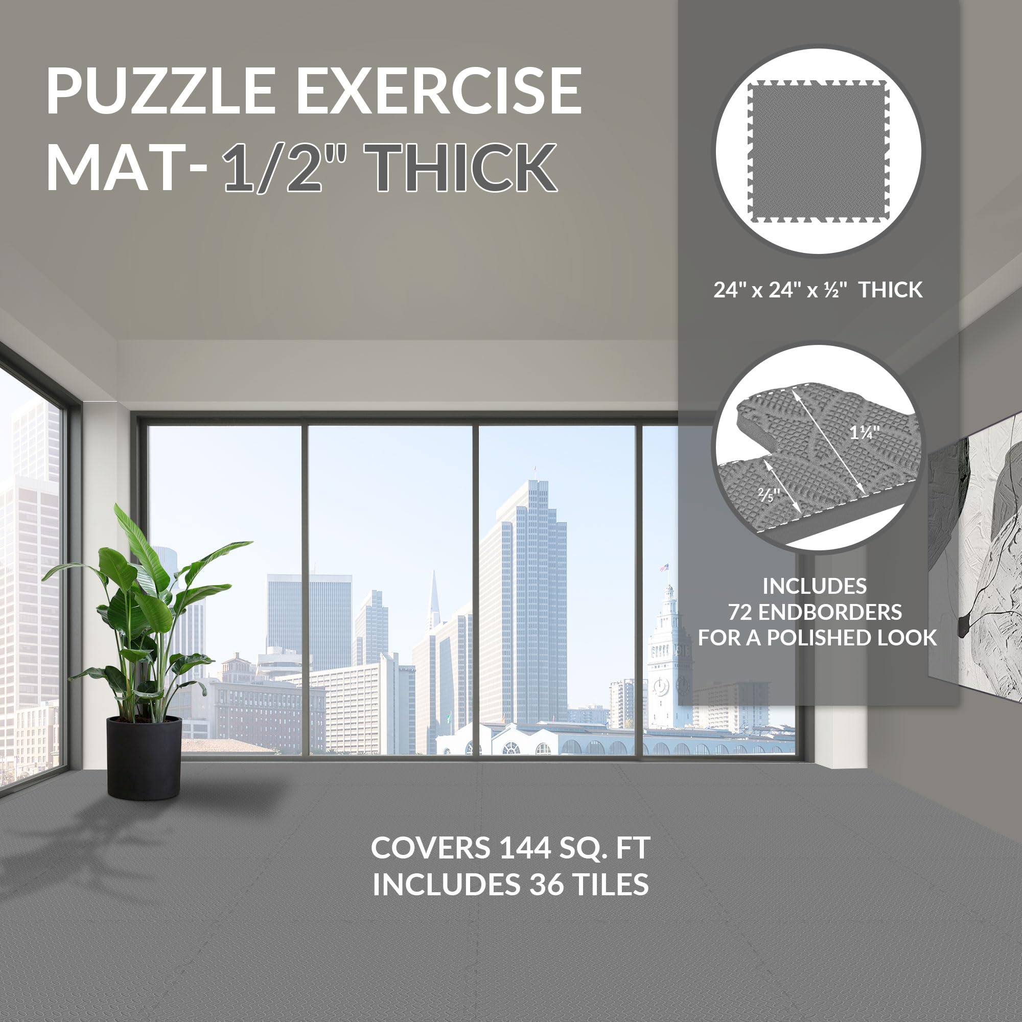 Signature Fitness EVA Foam Interlocking Puzzle Exercise Mat - Non-Slip Gym Flooring for MMA, Yoga, Home Workouts & Gymnastics (Multiple Sizes) - Perfect for Home Gyms, Playrooms & Fitness Studios