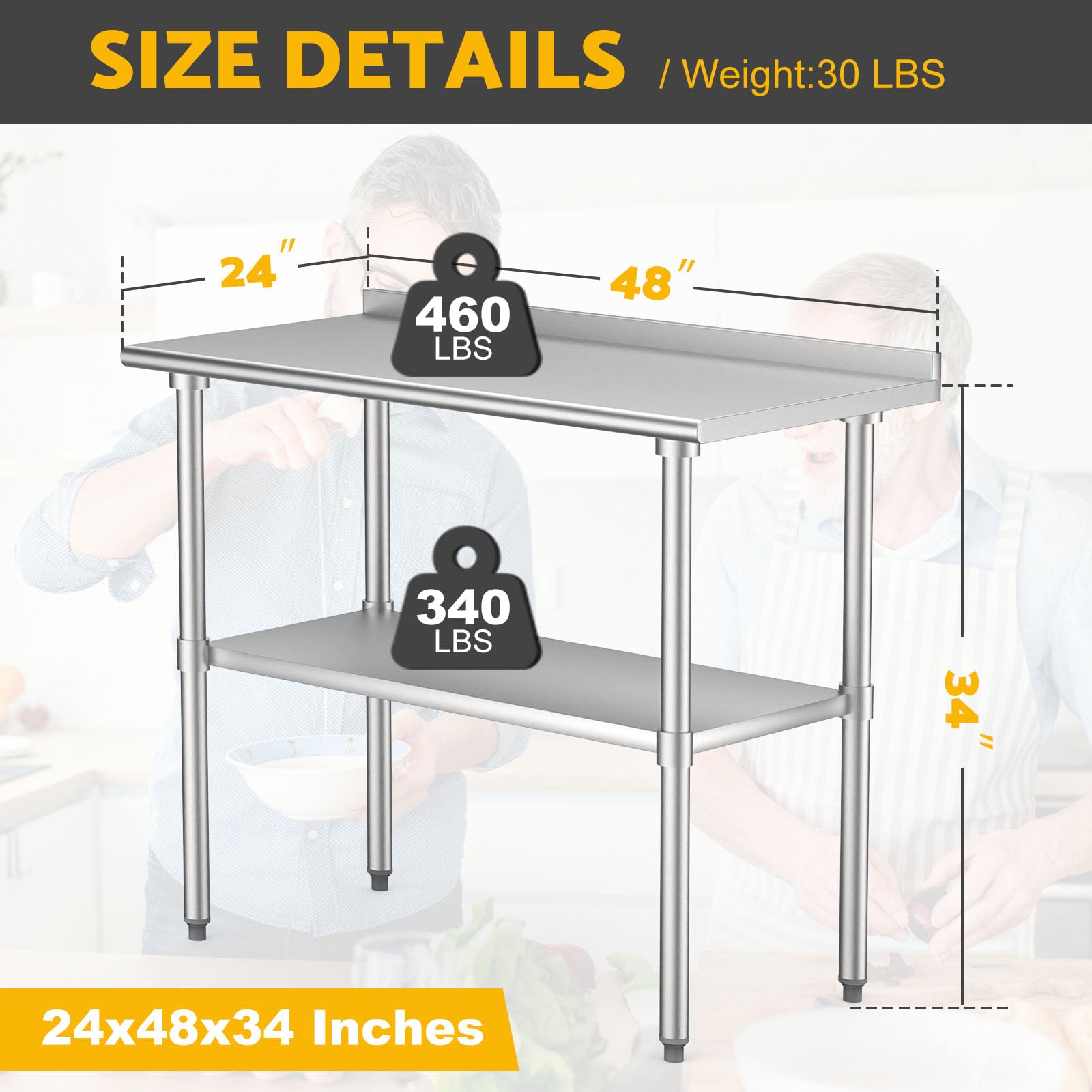 BELANITAS 48x24 Inch NSF Stainless Steel Commercial Prep Table with Backsplash - Heavy Duty Metal Work Table for Kitchen, Butcher Block, Restaurant & Food Prep - Ideal for Commercial Kitchens, Delis, Bakeries & Catering Services