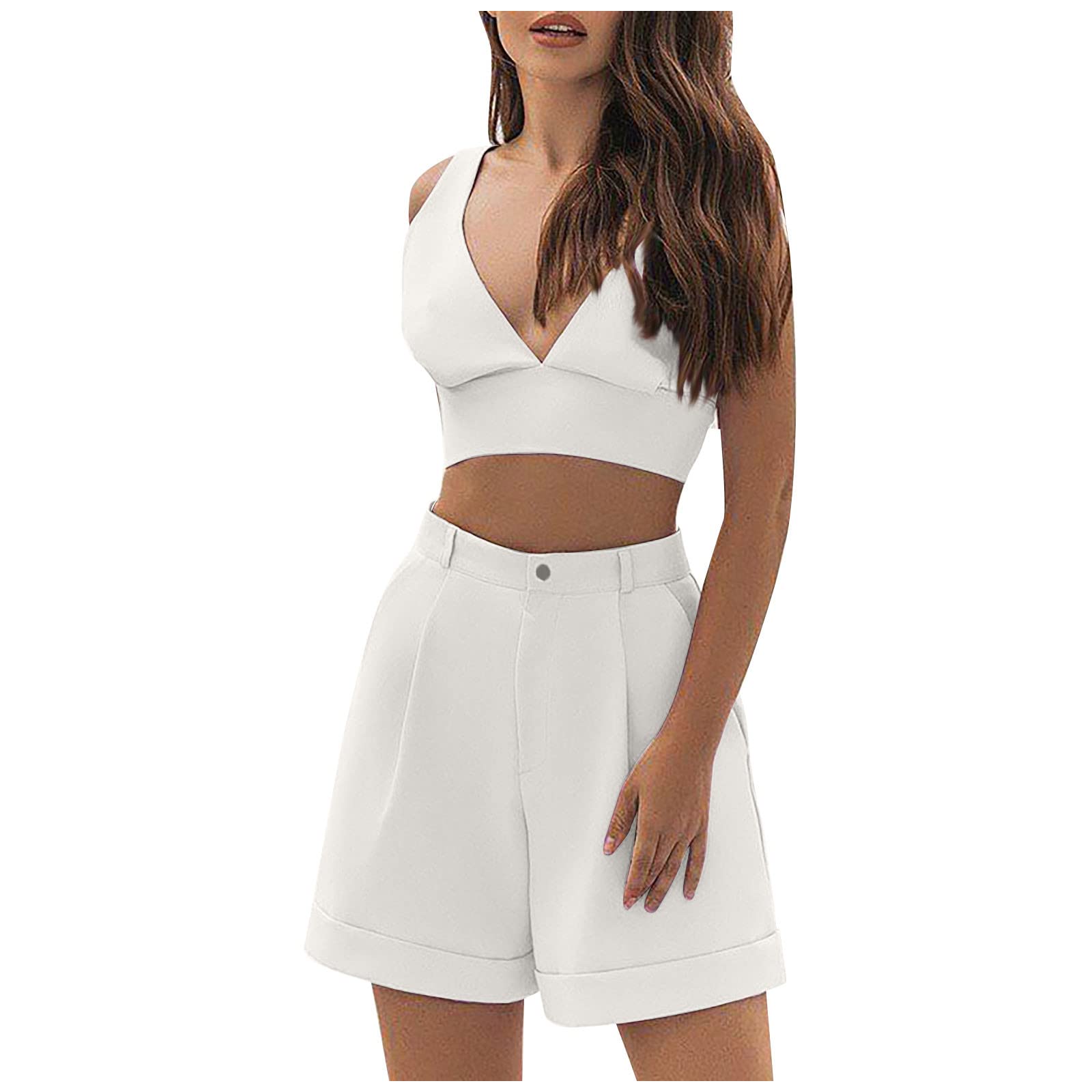 Women's Sleeveless Crop Top and Shorts Two-Piece Suit Set | Sexy Rave Disco Outfit | Perfect for Maid Costume, Club Wear & Summer Fashion