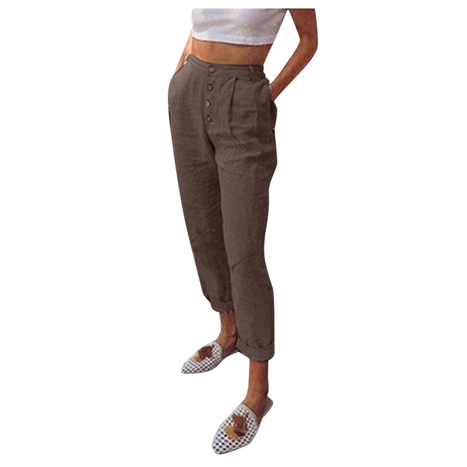 XXBR Women's Pencil Pants - 2021 Summer Mid Waist Button Slim Fit Cargo Sweatpants | Casual Cropped Pants for Everyday Wear, Work & Travel
