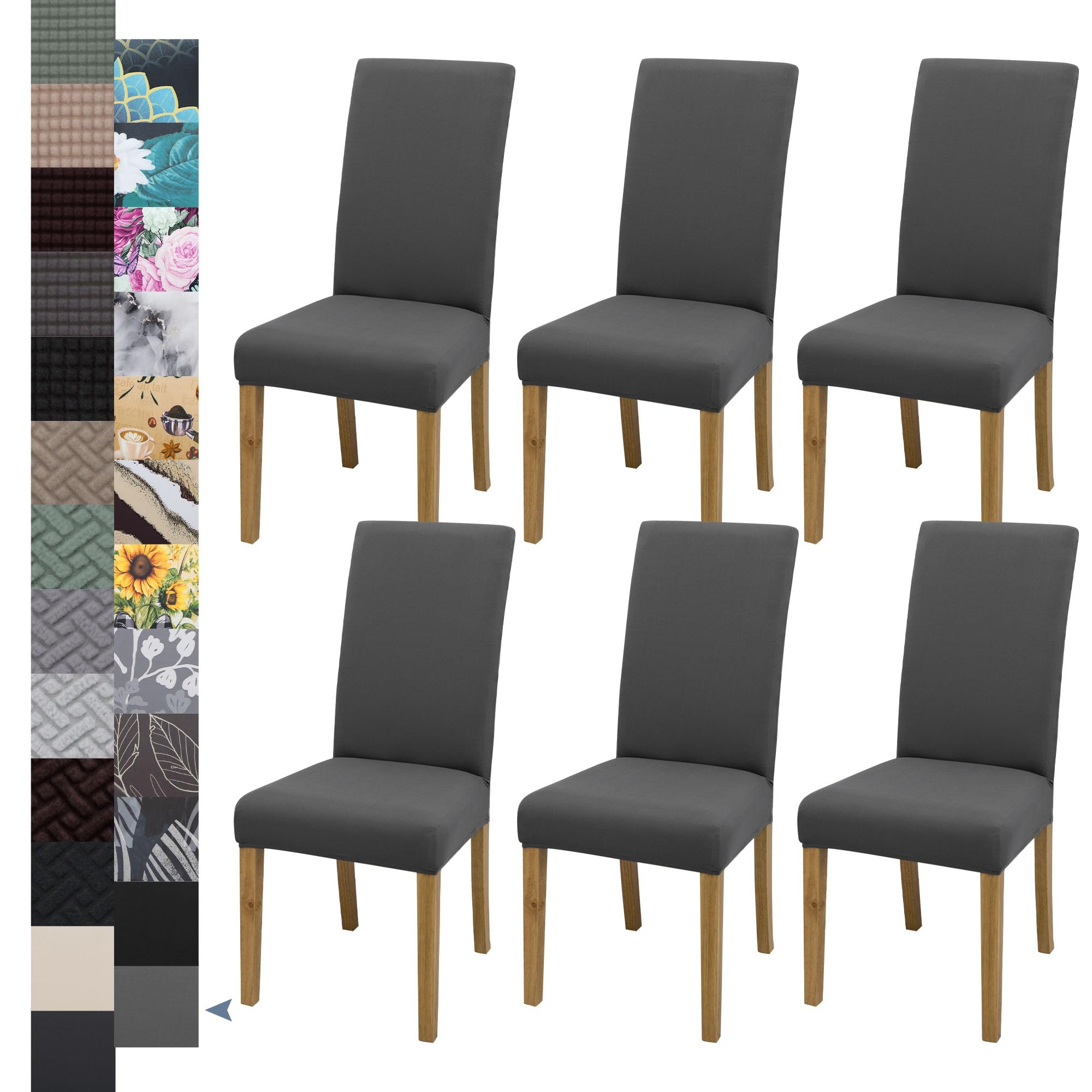 Stretch Washable Dining Chair Covers Set of 6 - Parsons Chair Slipcovers for Kitchen, Home & Restaurant - Protective Gray Fabric Covers for Banquet & Everyday Dining Use