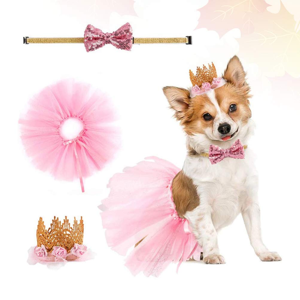 Pink Pet Tutu Skirt & Crown Set - Small Dog Princess Dress for Weddings, Birthdays & Photo Shoots | Cute Puppy Outfit with Headband & Hat for Toy Dogs | Perfect for Special Occasions & Dress-Up Play