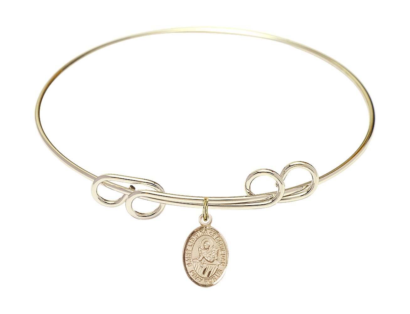 8 Inch Round Double Loop Bangle Bracelet with St. Lidwina Charm - Elegant Religious Jewelry for Women - Perfect for Church, Prayer & Everyday Wear