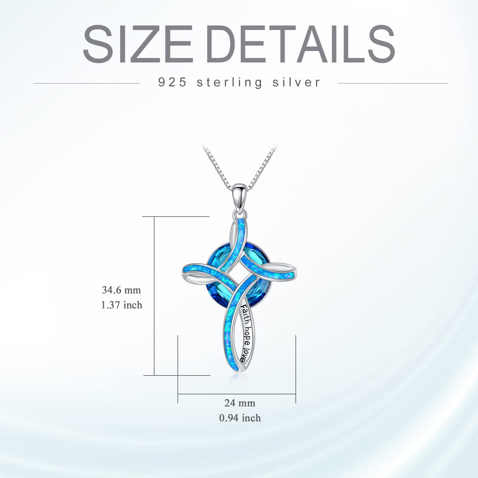 WINNICACA 925 Sterling Silver Opal Cross Necklace for Women - Celtic Knot Blue White Opal Pendant Jewelry, Christian Gifts for Her, Wife, Mom, Daughter | Birthday, Baptism, Wedding, Church Occasions