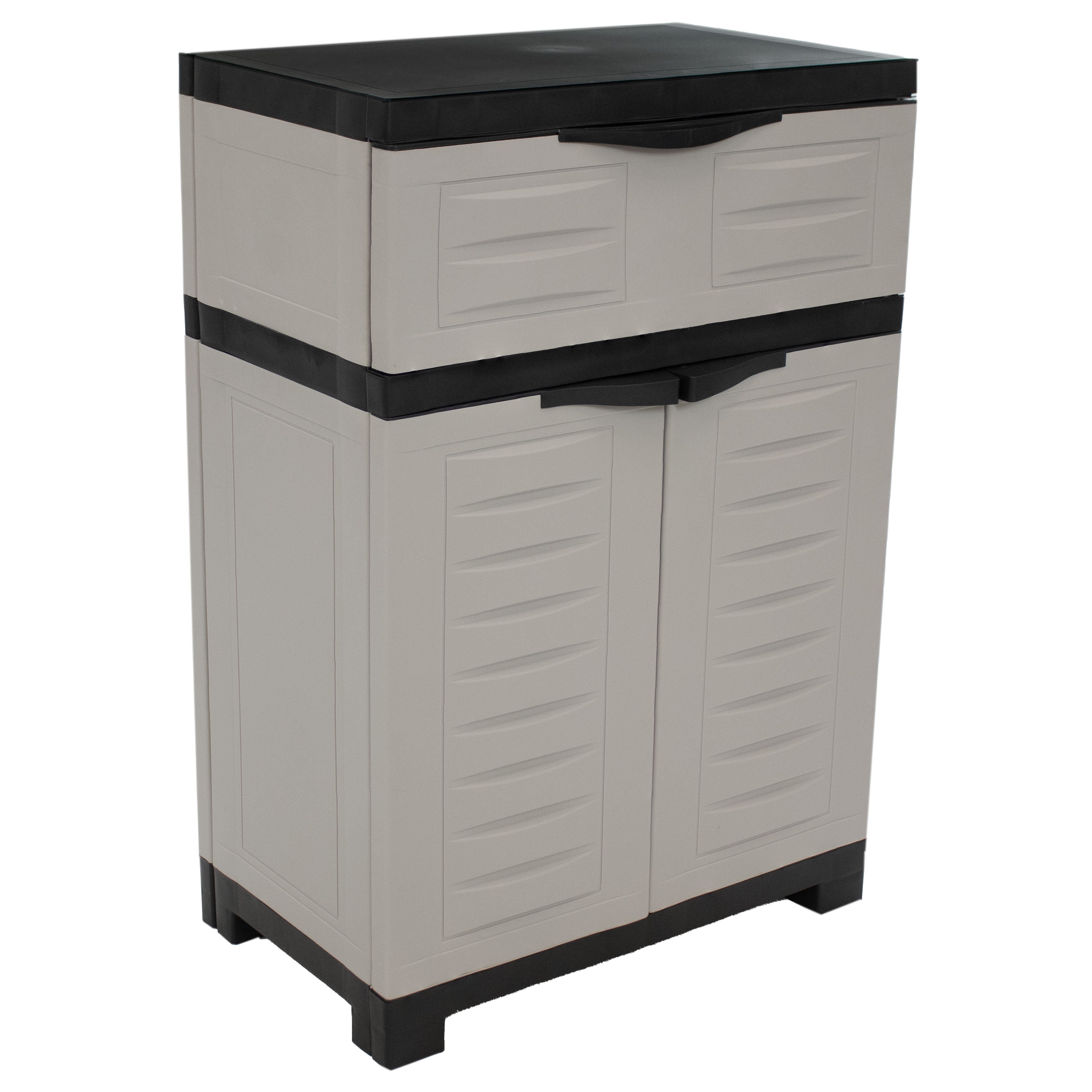 Durable Plastic Garage Storage Cabinet with Adjustable Shelf - 34.5 Inch Organizer for Tools, Sports Equipment & Home Supplies | Perfect for Garage, Basement & Workshop Organization