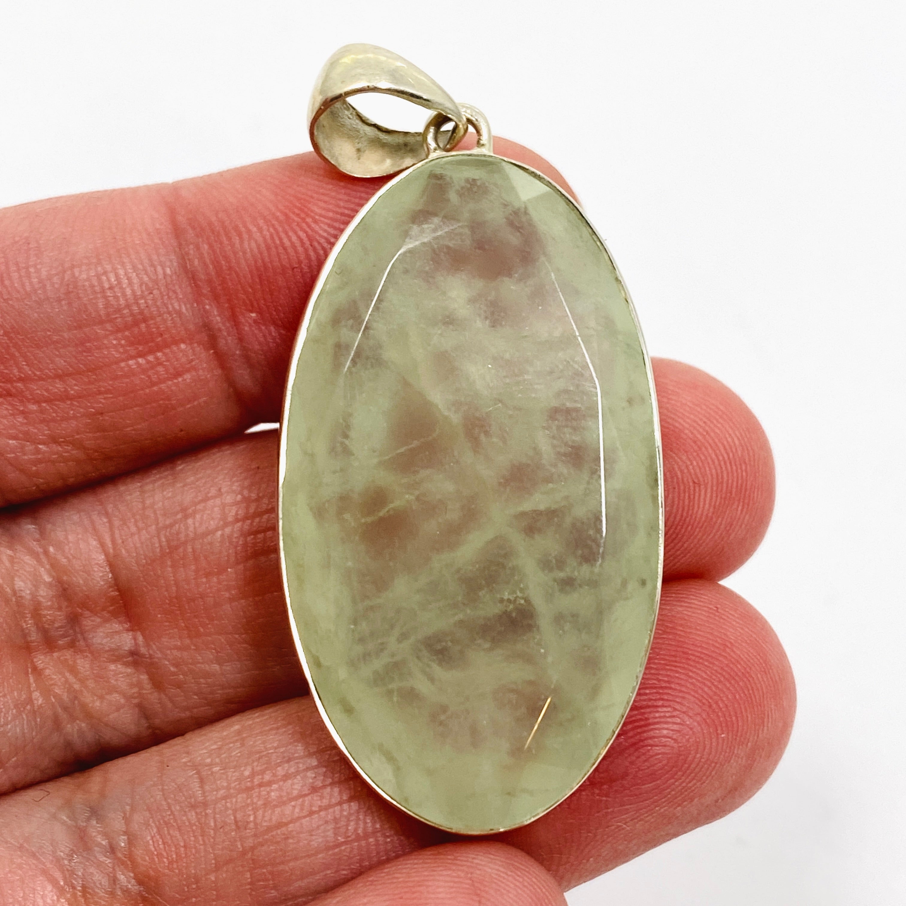 Natural Prehnite Oval Faceted Pendant Necklace - 925 Sterling Silver Jewelry for Women - Perfect for Daily Wear, Gift Giving & Special Occasions