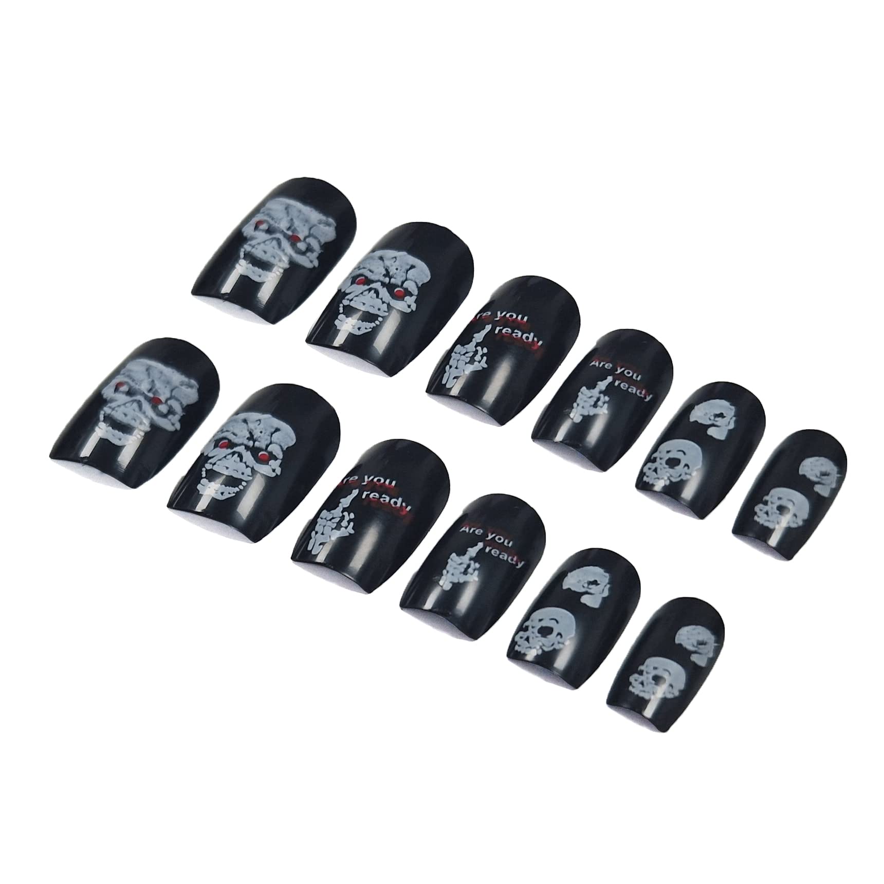 12 Pack Halloween Fake Nails with Glue - Long Press on Nails with Spooky Designs for Costume Parties & Cosplay (HN5)