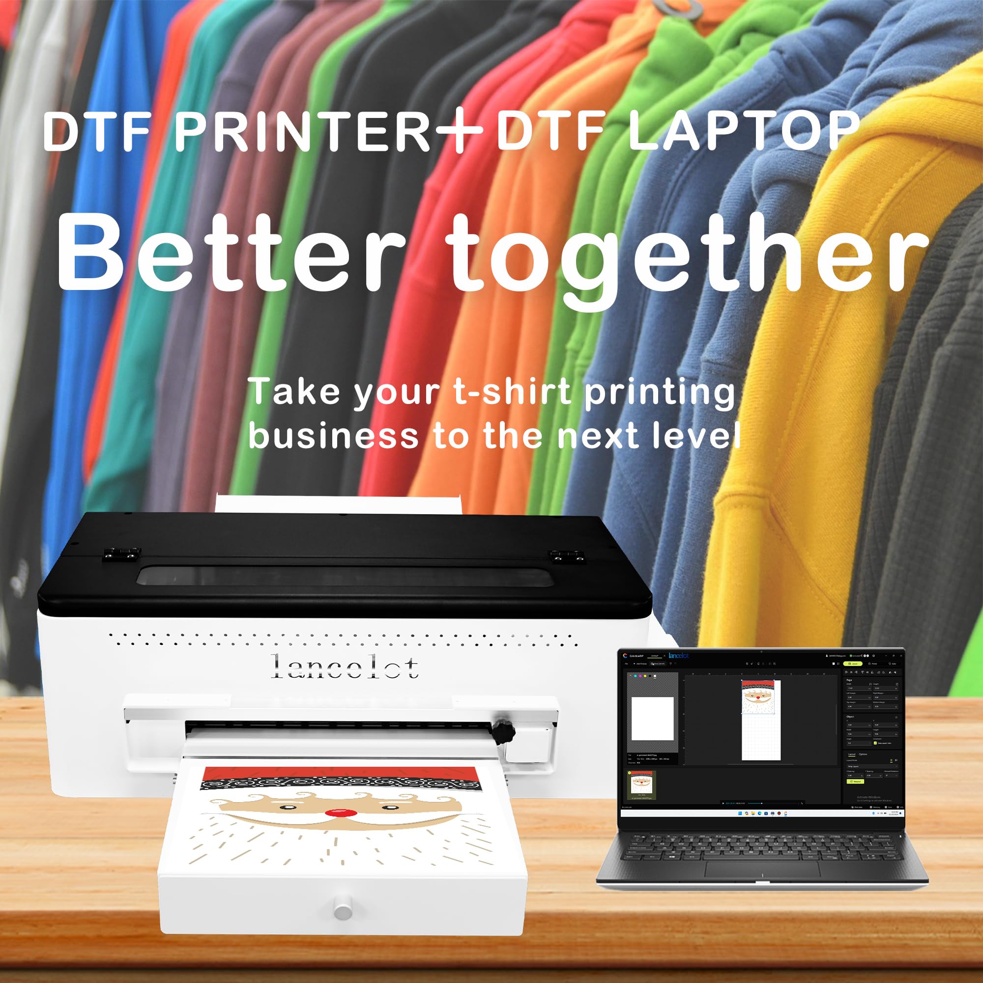 Lancelot A3 l1800 DTF Printer - Direct to Film Transfer Machine with Roll Feeder & White Ink Circulation System | Easy Operation for Dark & Light Fabric Printing | Perfect for T-Shirt, Hoodie & Textile Businesses (Includes Software, Computer & Consumables)