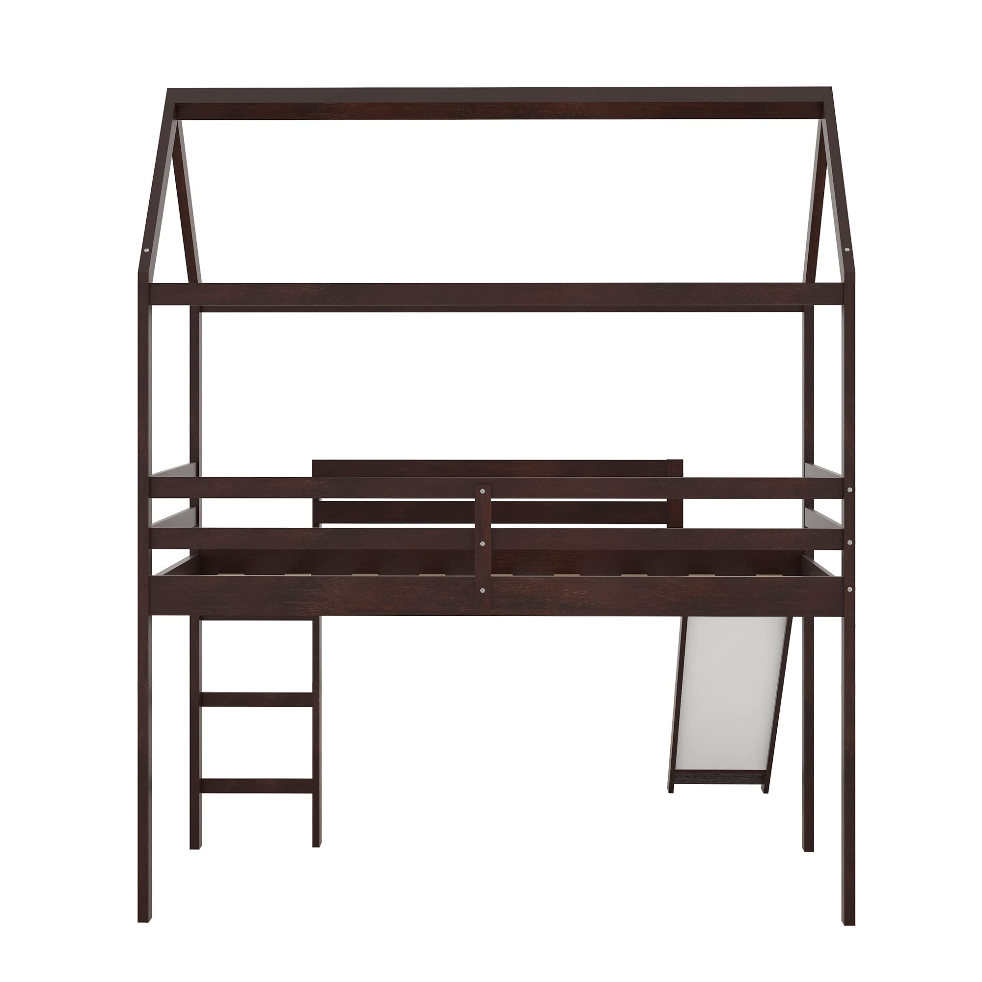Merax Twin Size Loft Bed with Slide - House Shaped Kids Bunk Bed Frame with Ladder & Slats, No Box Spring Needed | Perfect Space-Saving Solution for Boys & Girls Bedrooms, Playrooms & Small Spaces