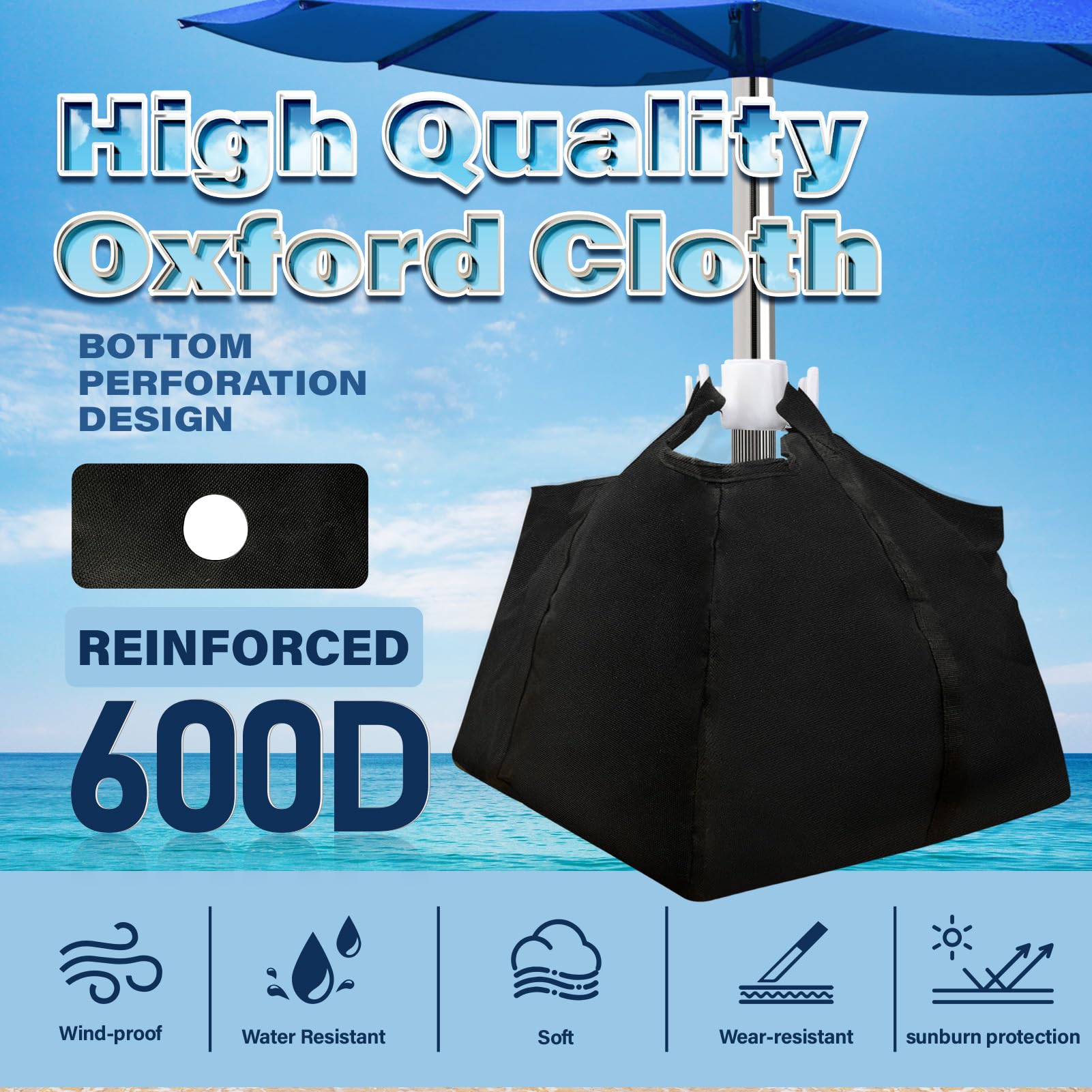 **Heavy Duty Beach Umbrella Sand Anchor Bag - 600D Oxford Cloth Sand Weight for Umbrella Stand Base, Portable & Durable (Black, 1 Set) - Perfect for Beach, Picnic, Camping & Outdoor Activities**