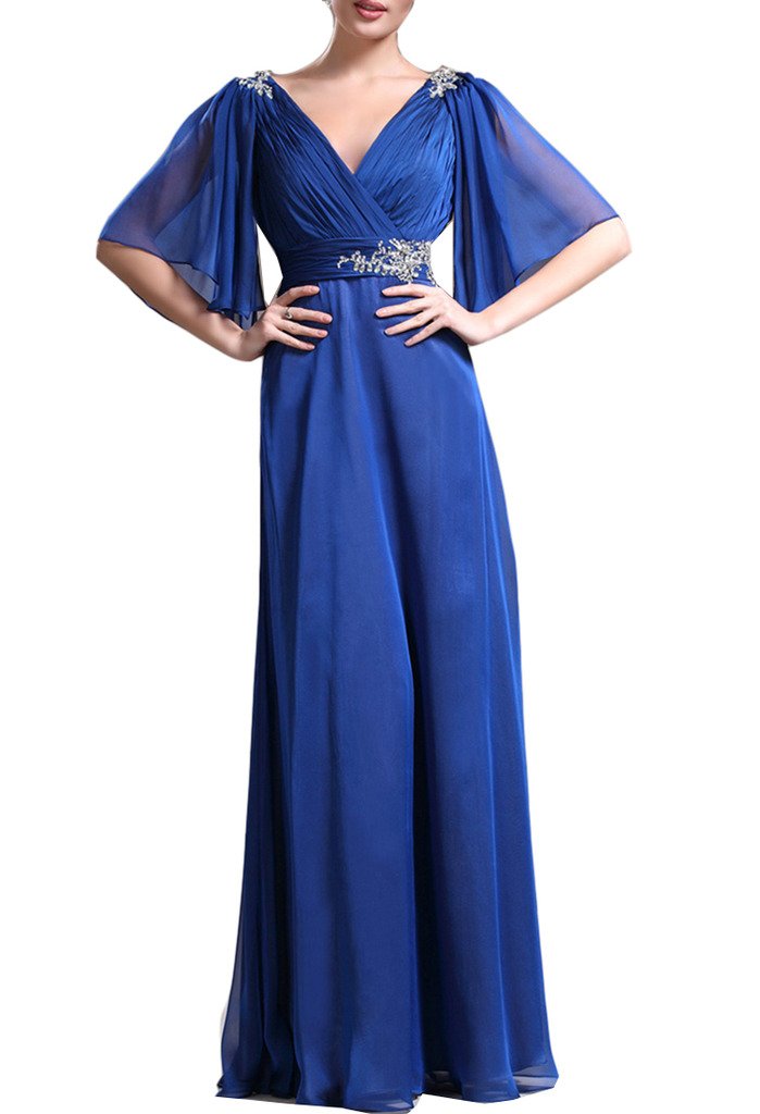 Emanni Women's Elegant V-Neck Chiffon Evening Dress with 3/4 Sleeves - Perfect for Mother's Day, Formal Events & Special Occasions - Size 18W in Navy Blue