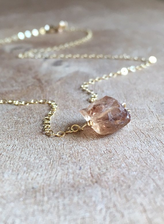 Exquisite Raw Imperial Champagne Topaz Pendant Necklace in Sterling Silver or 14K Gold - Elegant Jewelry Gift for Women, Perfect for Weddings, Anniversaries & Special Occasions