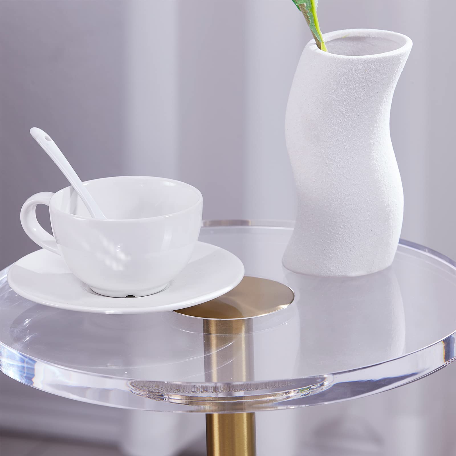 LIKENOW Clear Acrylic Side Table - Modern Small Round End Table with Gold Post for Living Room, Bedroom, Office | Perfect Nightstand for Drinks, Snacks & Decor | Easy Assembly & Stylish Home Accent