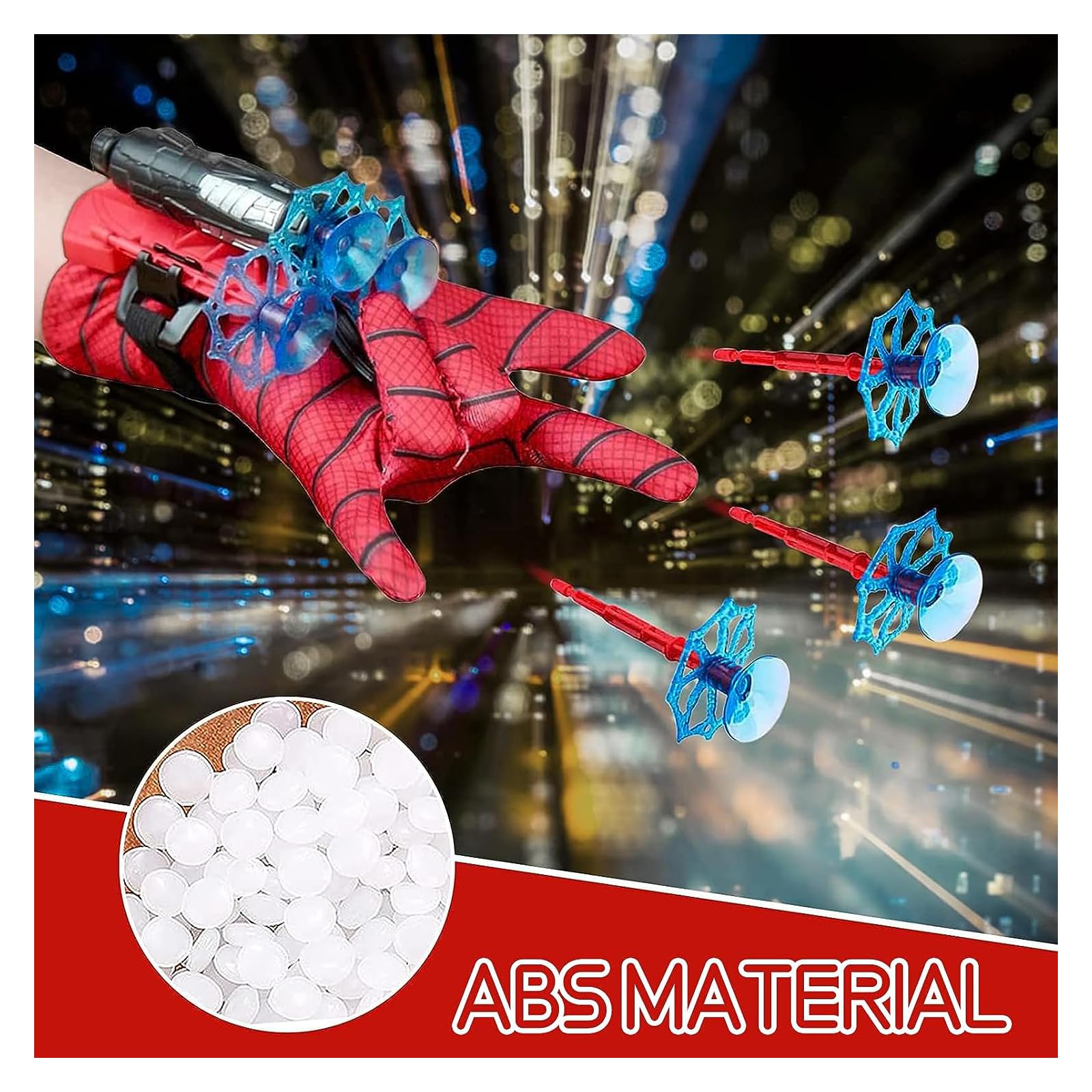 PTBWS Set of 2 Spiderman Web Shooter Gloves - Spiderman Cosplay Accessories, Hero Wrist Launcher Toys for Kids - Educational Role Play Gift for Birthday & Halloween Costume (Blue)