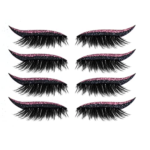 4 Pairs 2-in-1 Waterproof Self-Adhesive Eyeliner Stickers with False Lashes - Reusable Long Lasting Eyelash Stickers for Natural Look (Pink) | Perfect for Daily Wear, Parties & Special Occasions